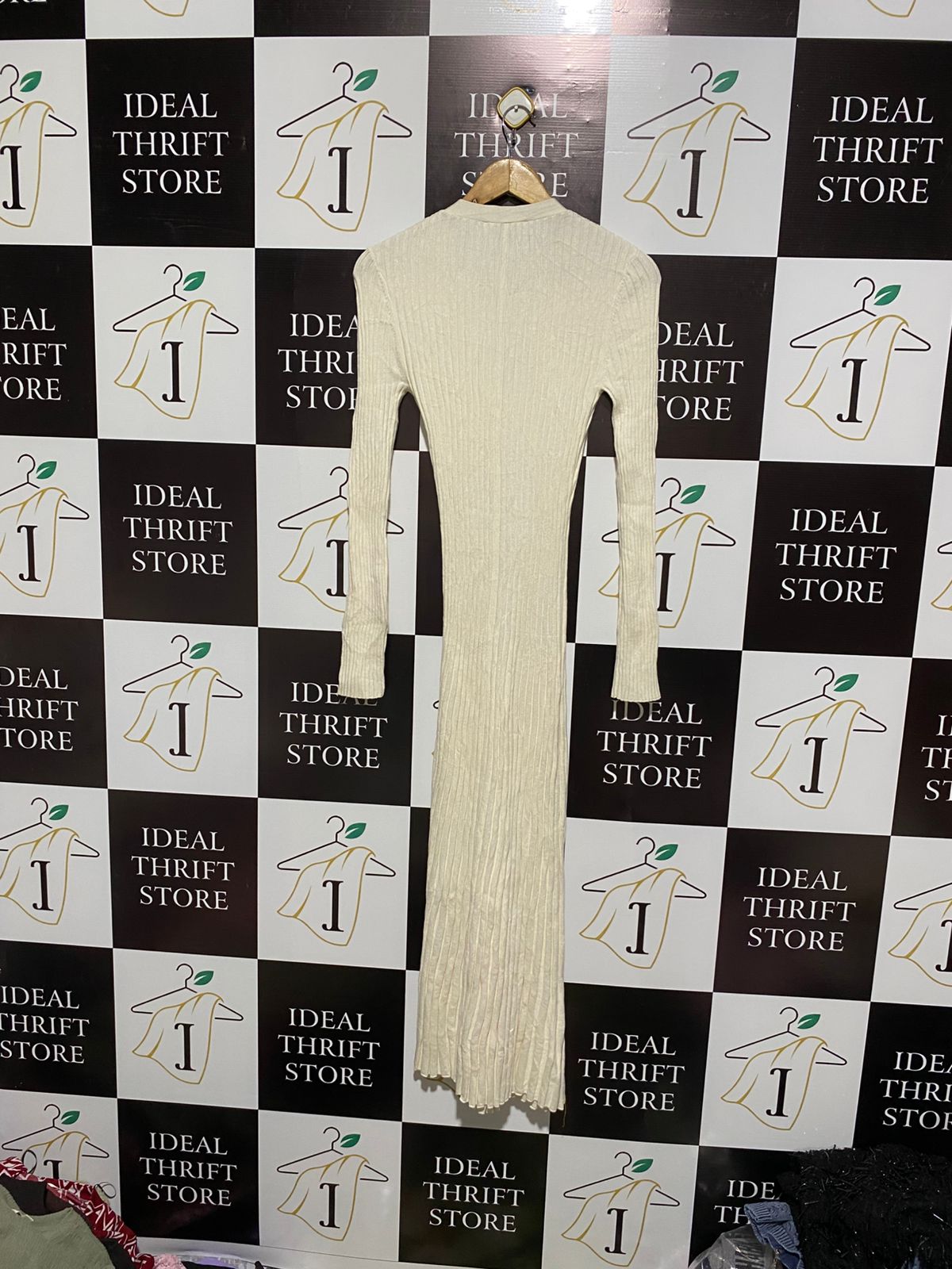 AERE |S| BUST 14| Cream Ribbed Button-Front Maxi Dress