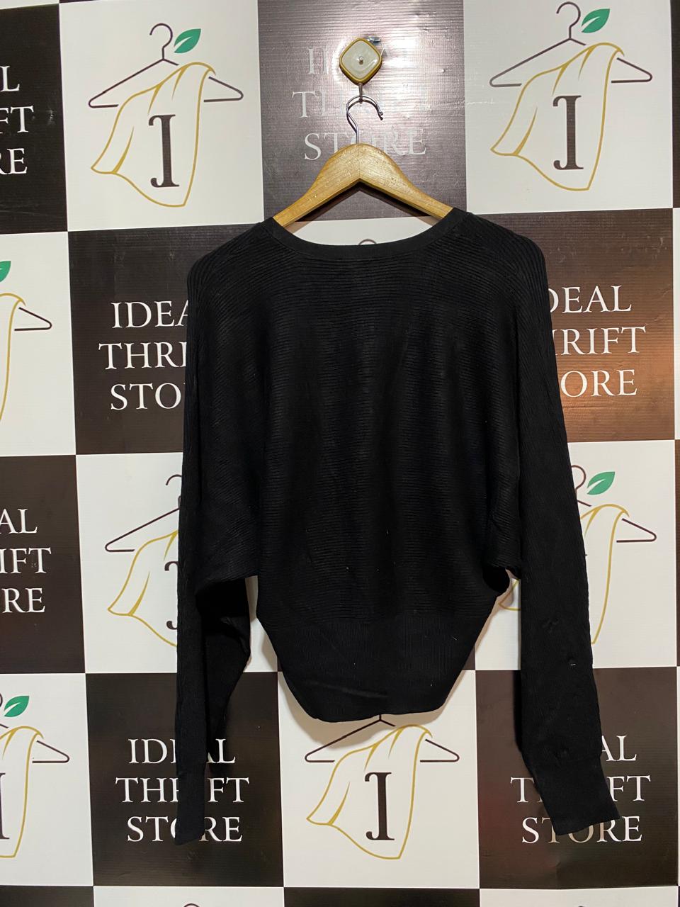 C&A |M| BUST 24| Black V-Neck Wrap-Style Sweater With Faux Pearl Embellishments