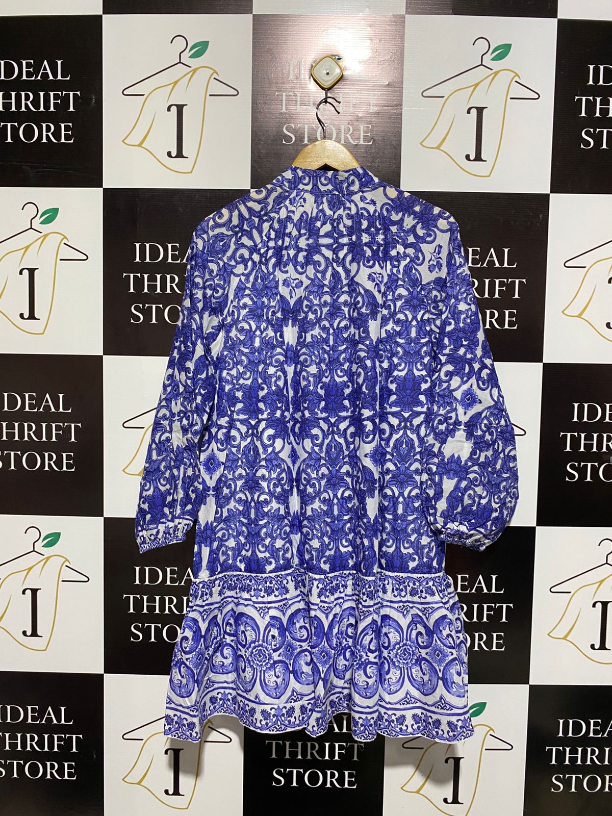 ANTONIO MELANI |XS| BUST 21| Brynn dress in the "Navy Blue White Sea La Vie" Print