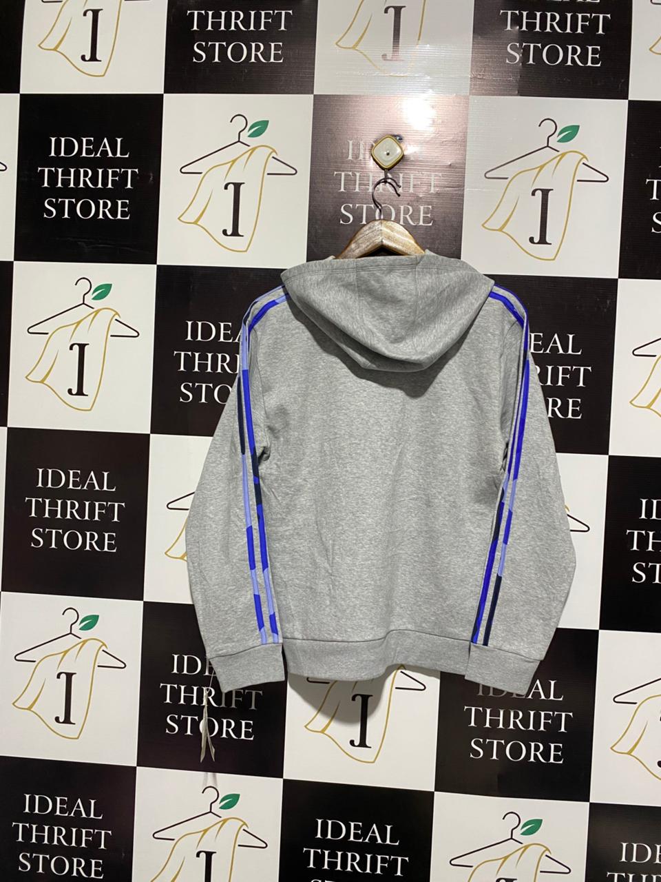 ADIDAS |L| BUST 19| Grey Pullover Hoodie With lue Side Stripes