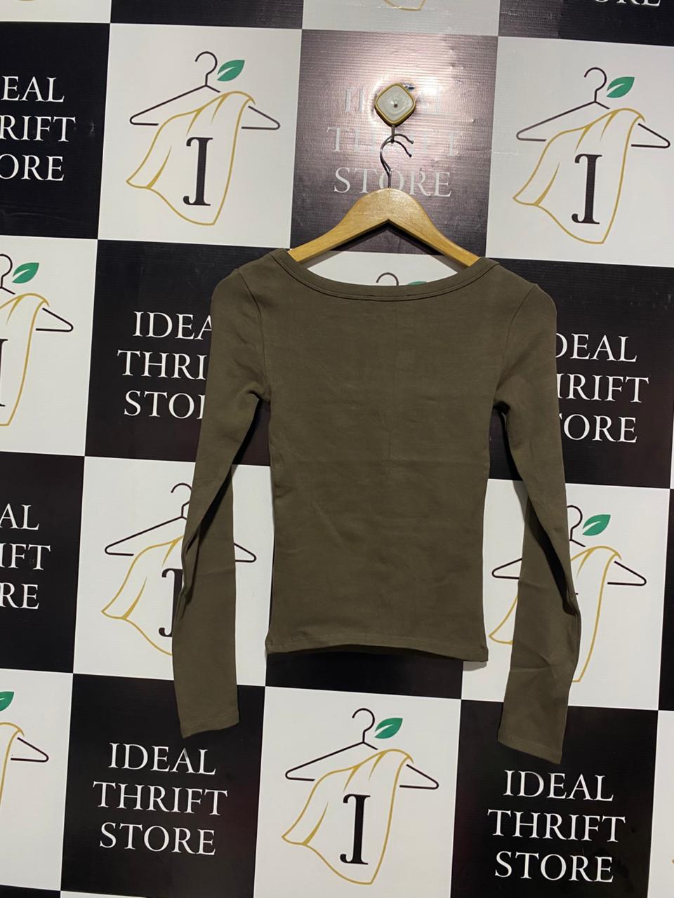 ZARA |S| BUST 12| Olive Green Long-Sleeve T-Shirt