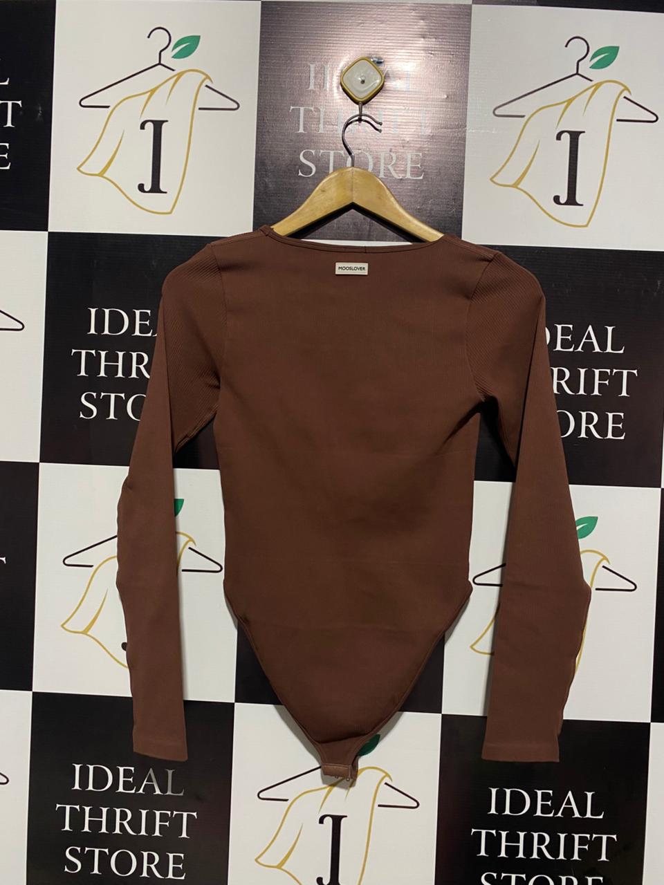 MOOSLOVER |S| BUST 13| Brown Square Neck Long Sleeve Bodysuit