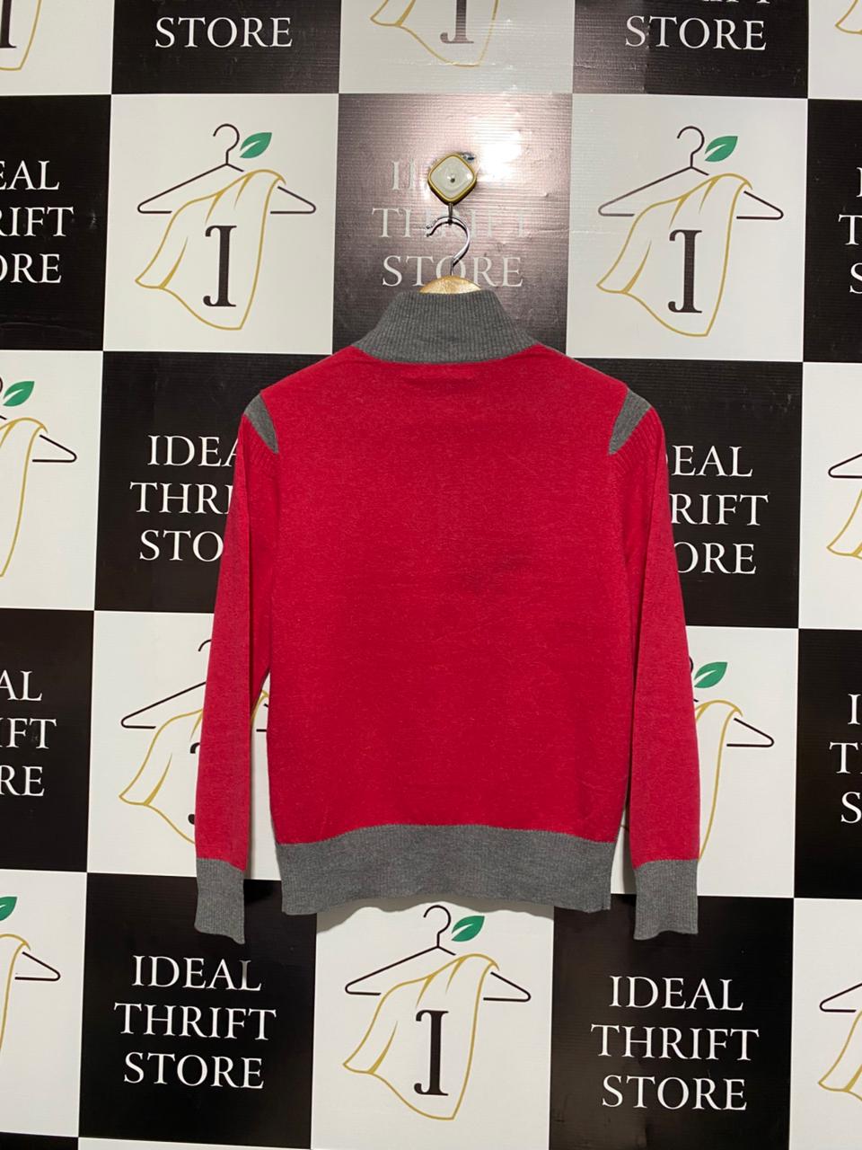 DONG FONGLIQUE |M| BUST 17| Red and Grey Quarter-Zip Knit Sweater