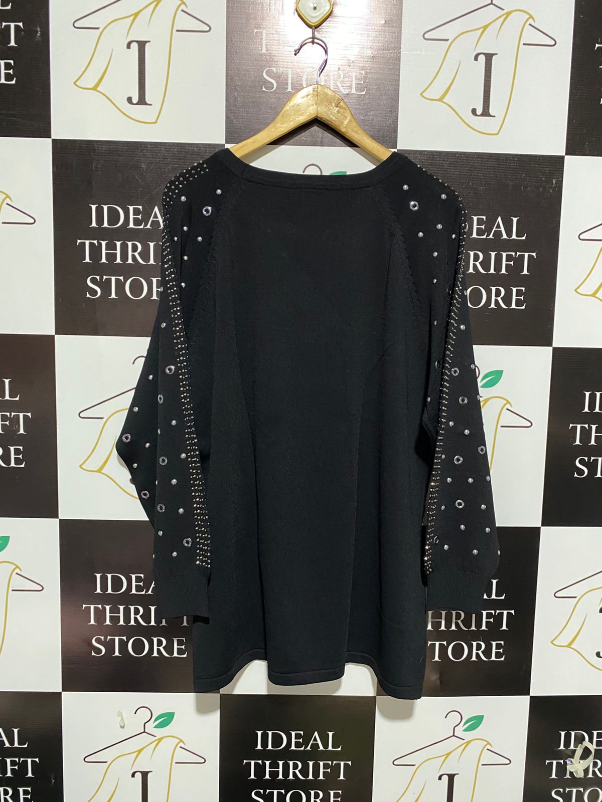 CITY CHIC |L| BUST 23| Black Long-Sleeve Sweater Featuring Silver Grommets or Studs