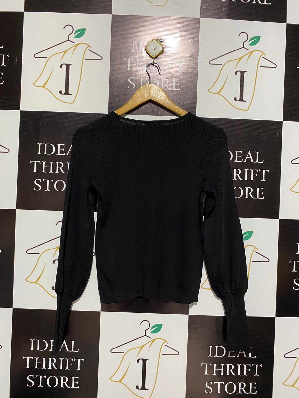 SILVER WISHER |L| BUST 14| Black Square-Neck Top With Long Puff Sleeves and Fitted Cuffs