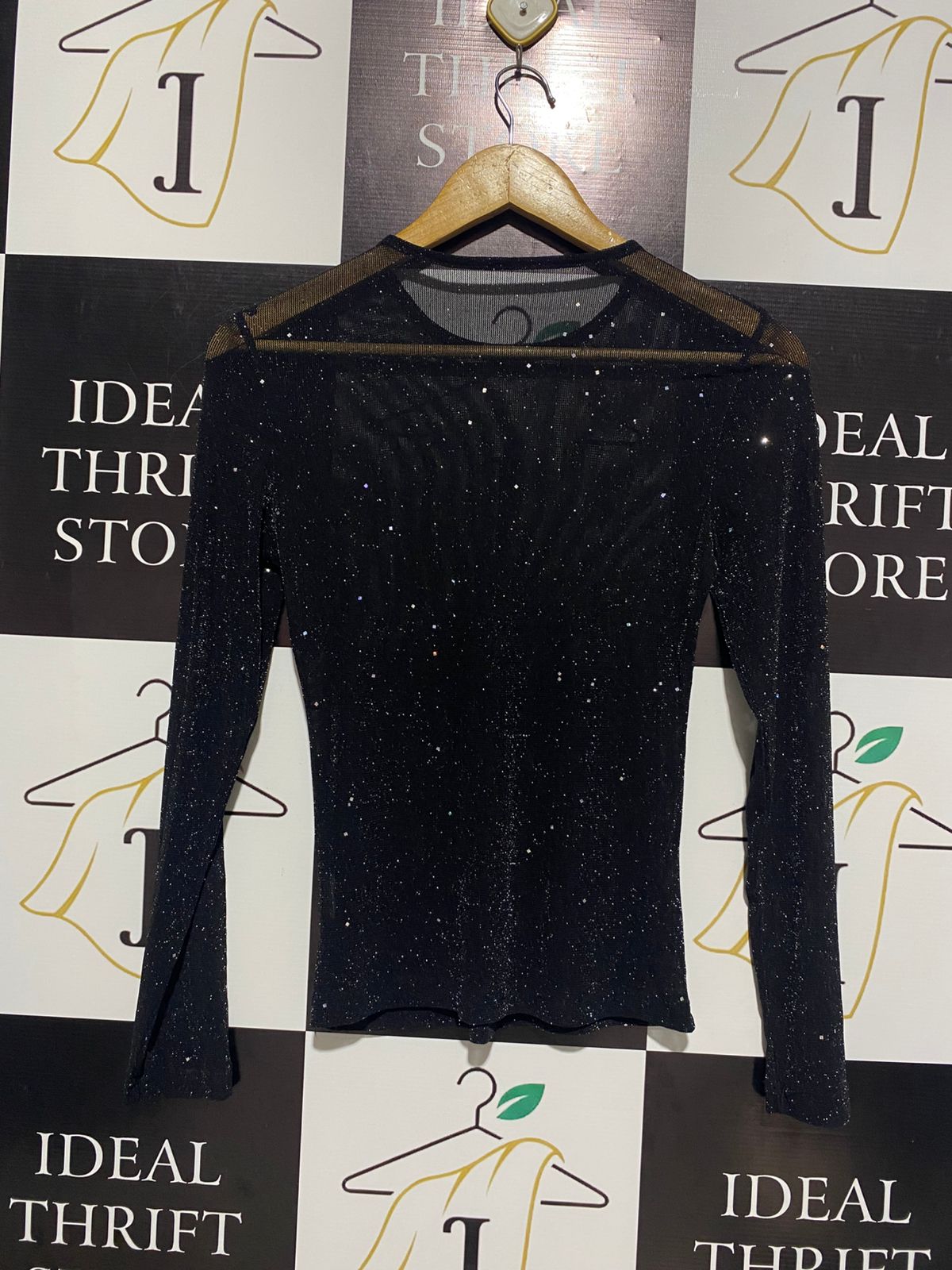 SHEIN |M|BUST 14| Black Sheer Mesh Long-Sleeve Top