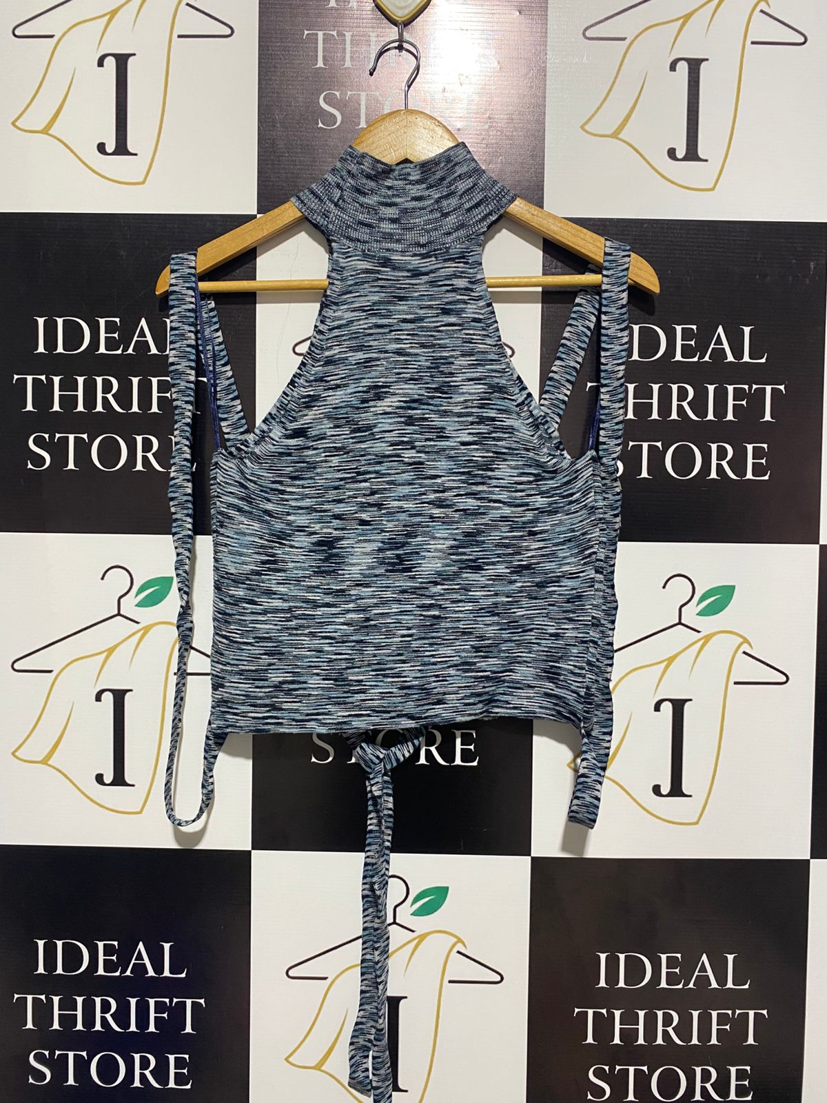 Grey Tie-Back Halter Crop Top |M| BUST 14|