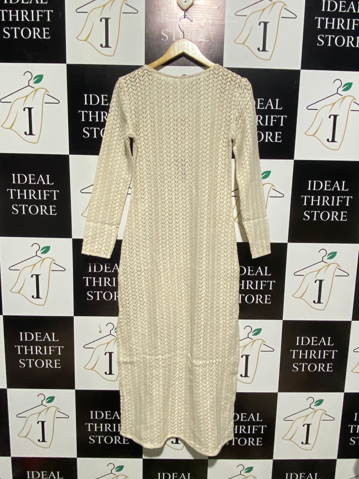 ANKO |M| BUST 16| C5|Cream Open Knit Tie-Front Midi Dress