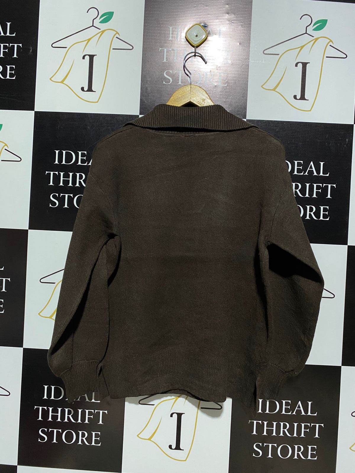 ANKO |M| BUST 20| BROWN KNIT LONG-SLEEVE POLO SWEATER