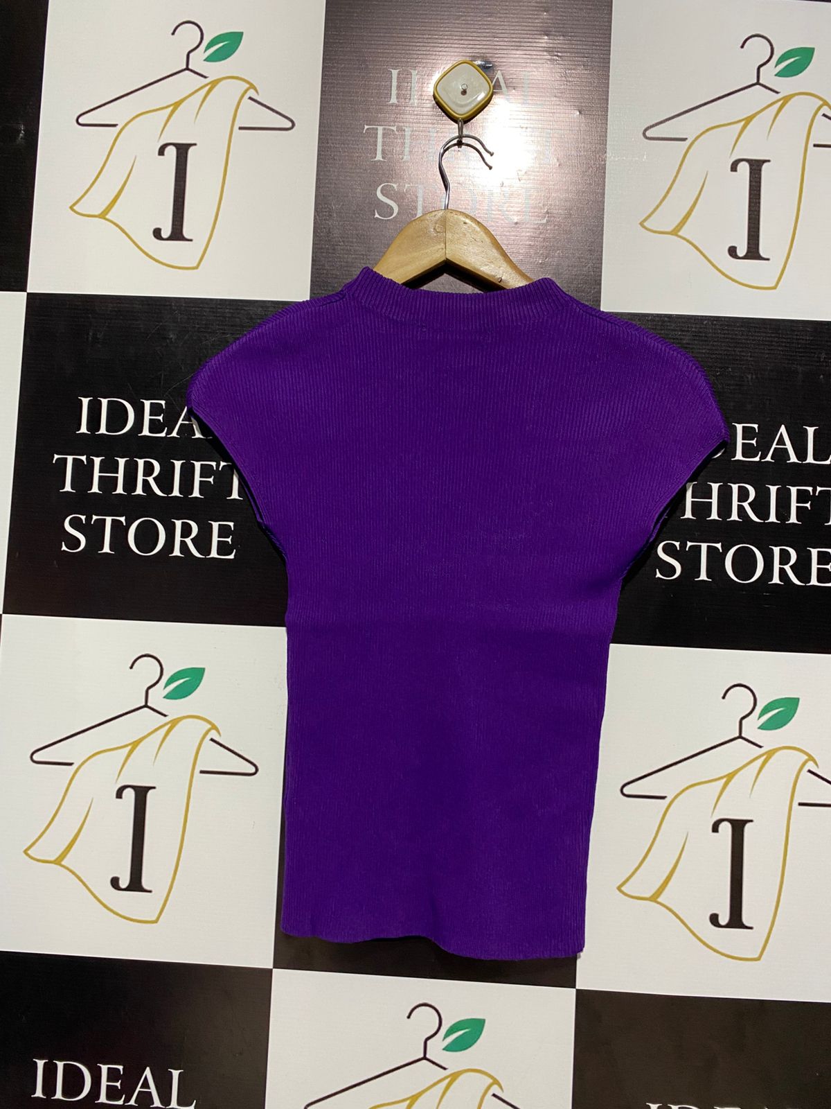 PORTMANS |S| BUST 12| PURPLE RIBBED MOCK NECK CAP SLEEVE TOP