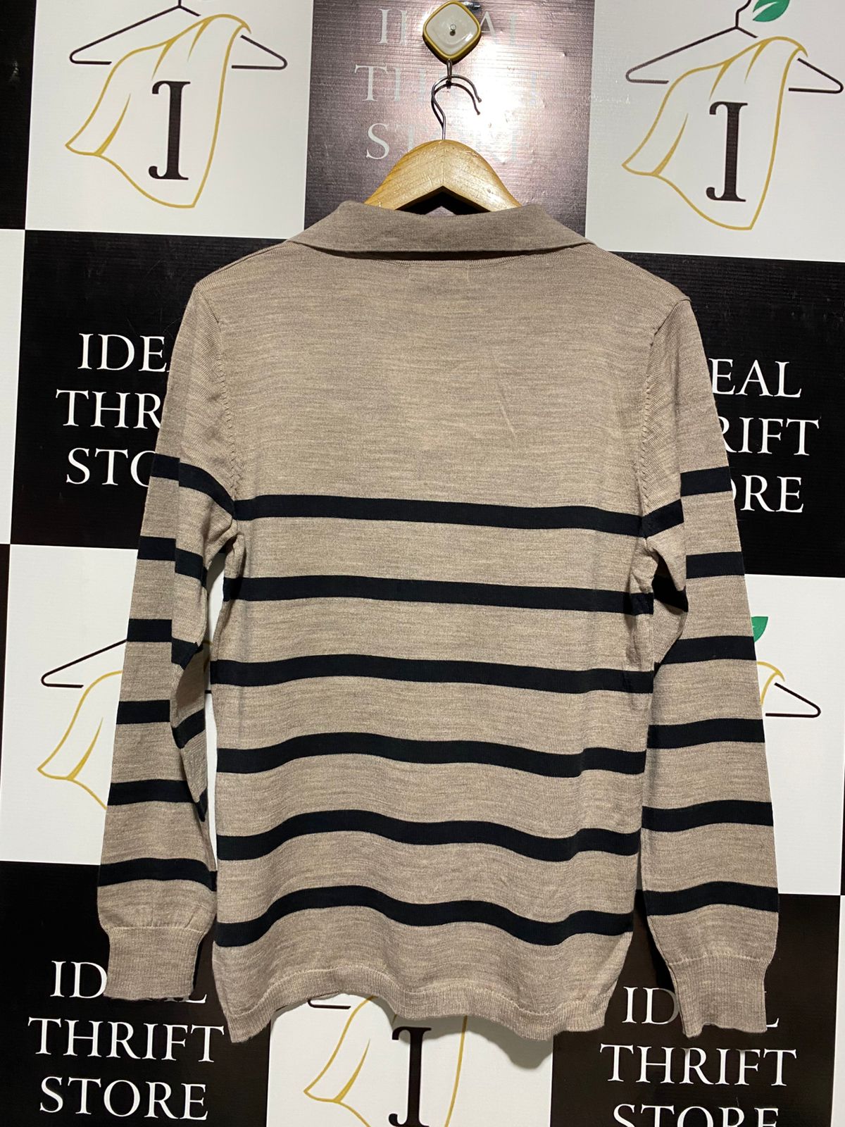 SERRA |L| BUST 19| BEIGE AND BLACK STRIPED KNIT POLO