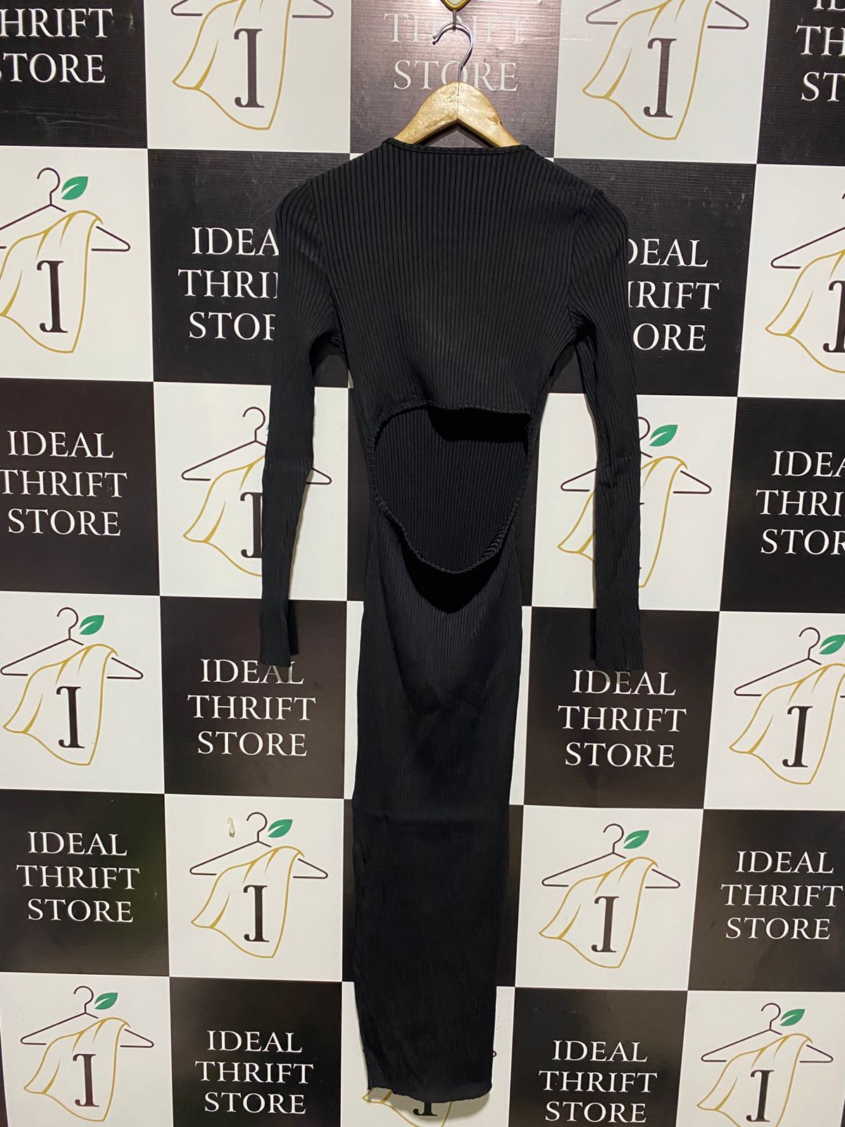 BEC BRIDGE |S| BUST 13| BLACK RIBBED LONG-SLEEVE MIDI DRESS