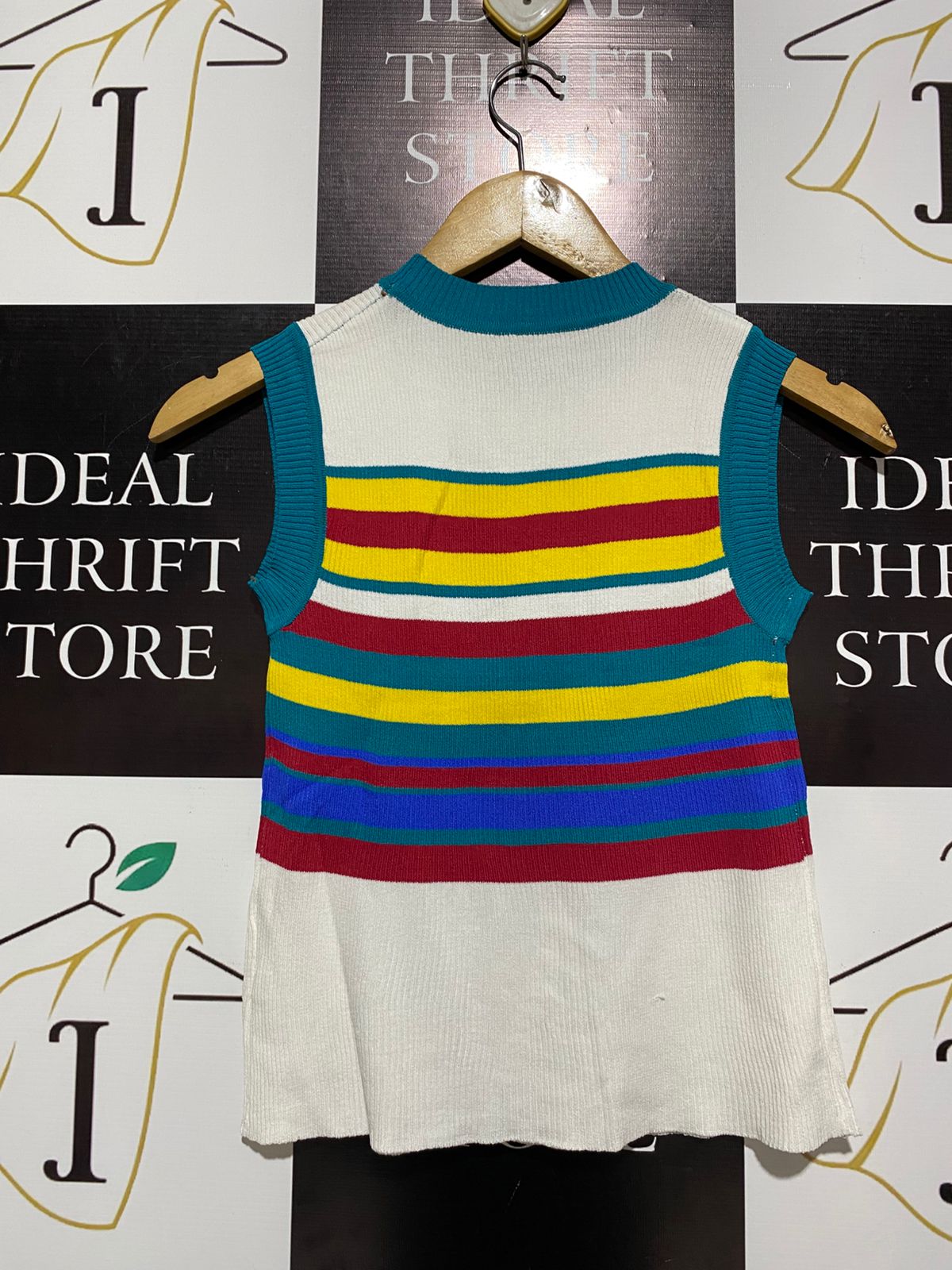 THANNE |M/L| BUST 12| VIBRANT MULTI-COLOR STRIPE RIBBED SLEEVELESS KNIT TOP