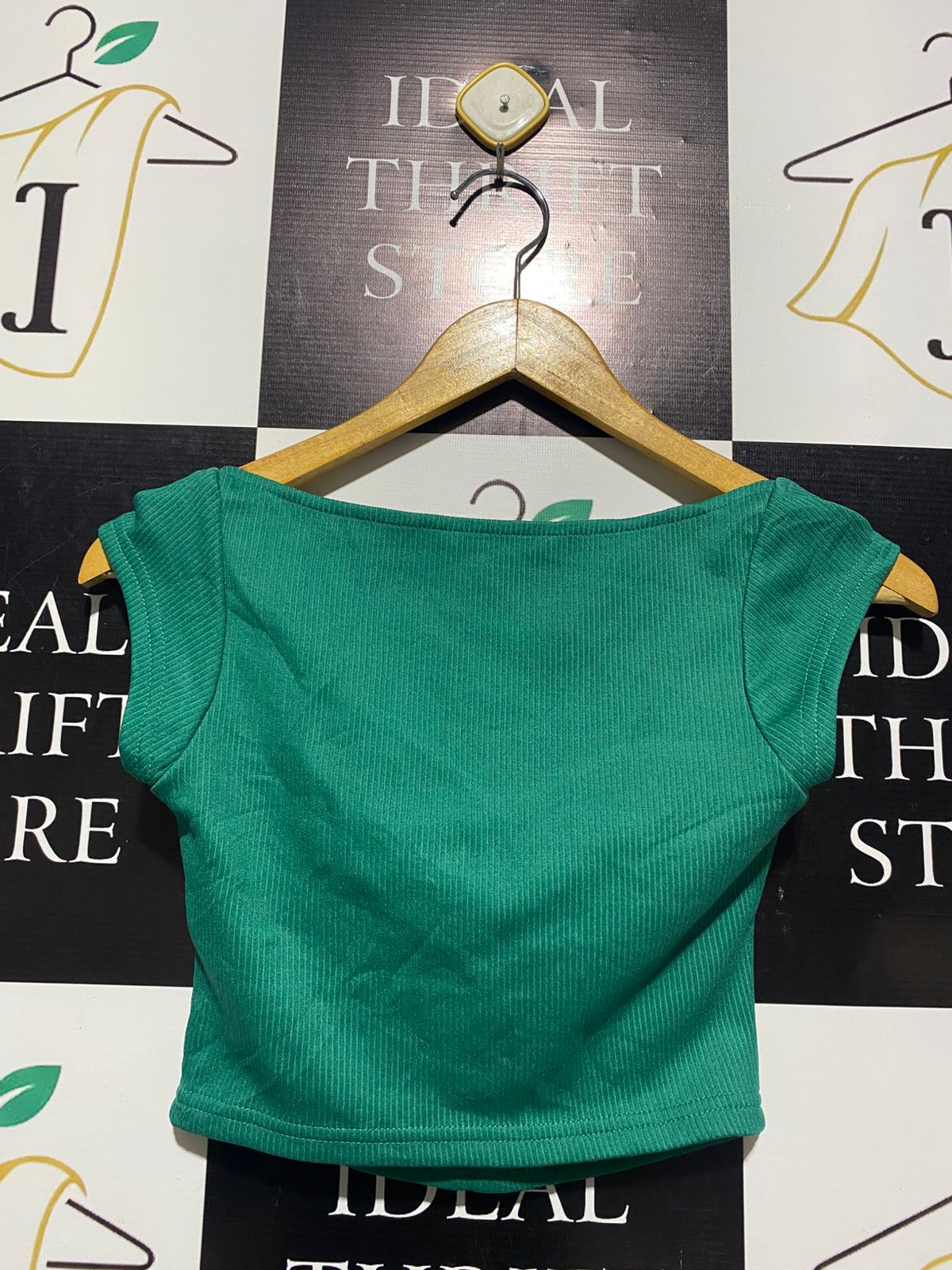 SHEIN |XS| BUST 13| EMERALD GREEN RIBBED SWEETHEART NECKLINE CROPPED TOP