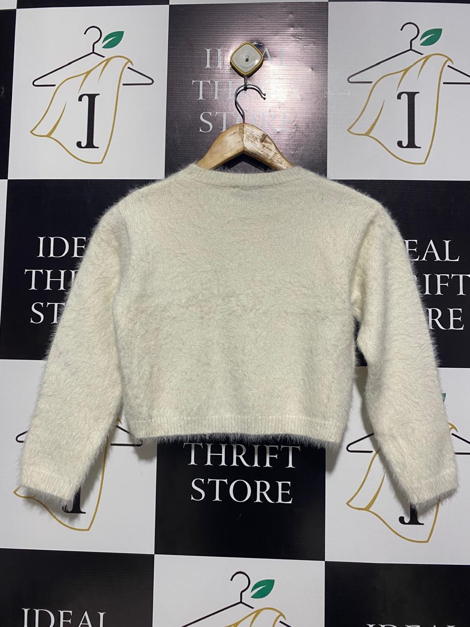 BARDOT JUNIOR |M| BUST 16| CREAM TEXTURED FUZZY CROP SWEATER