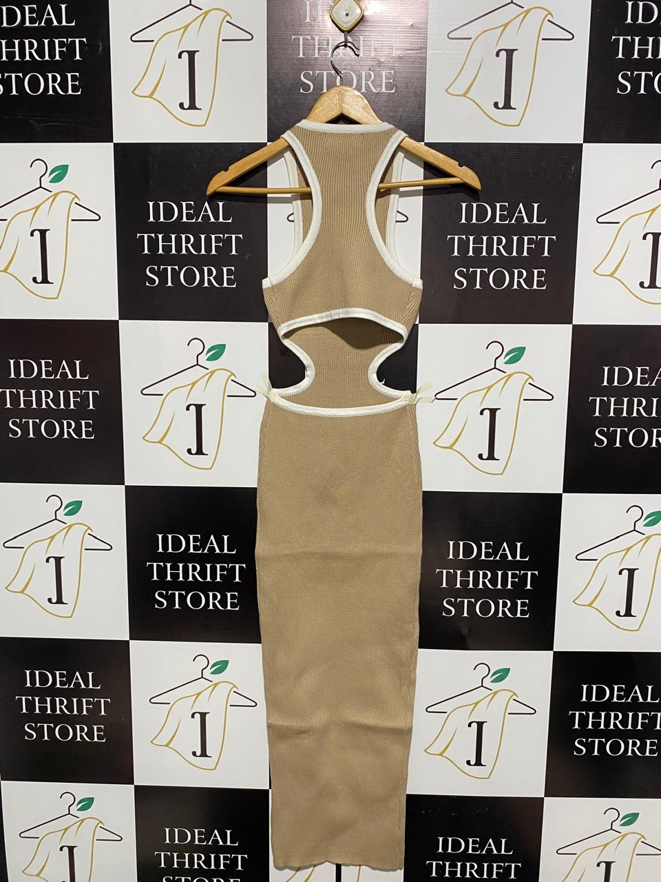 STELLINO |S/M| BUST 11| TAN RIBBED CUT-OUT RACERBACK MAXI DRESS