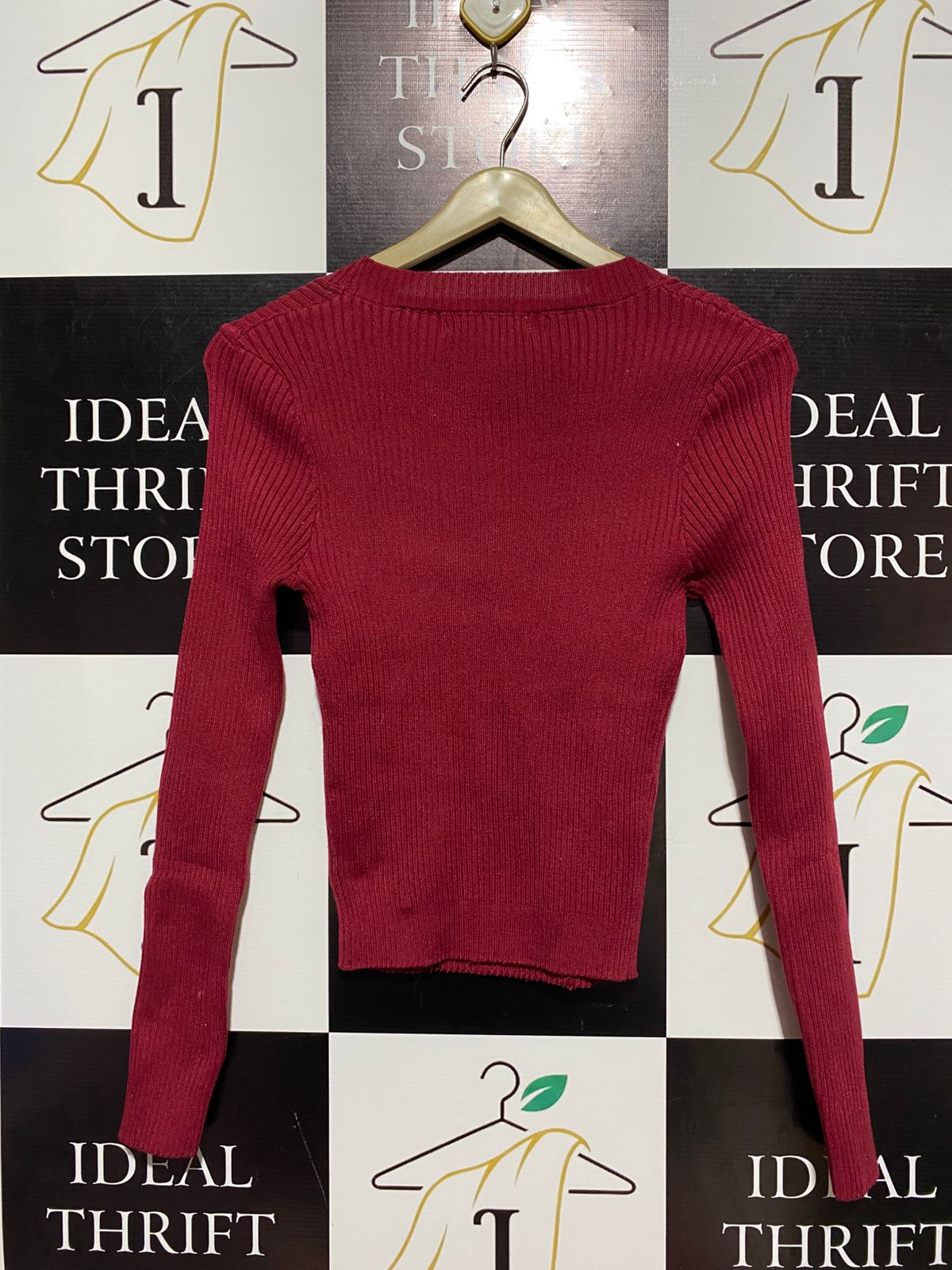 LUTRUDER |S/M| BUST 12| BURGUNDY RIBBED SCOOP NECK LONG SLEEVE