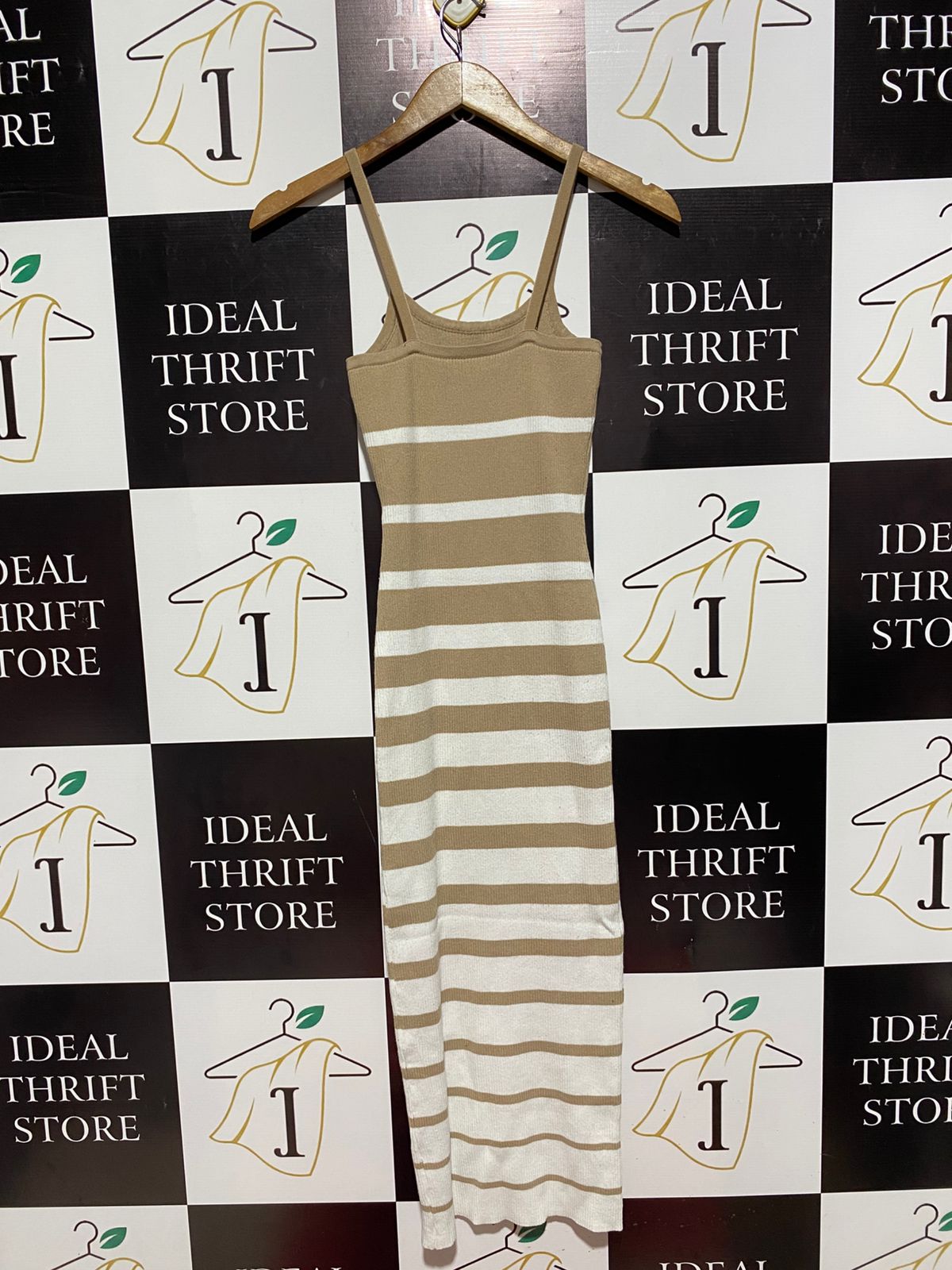 TAN & WHITE STRIPED TANK DRESS |S| BUST 11|