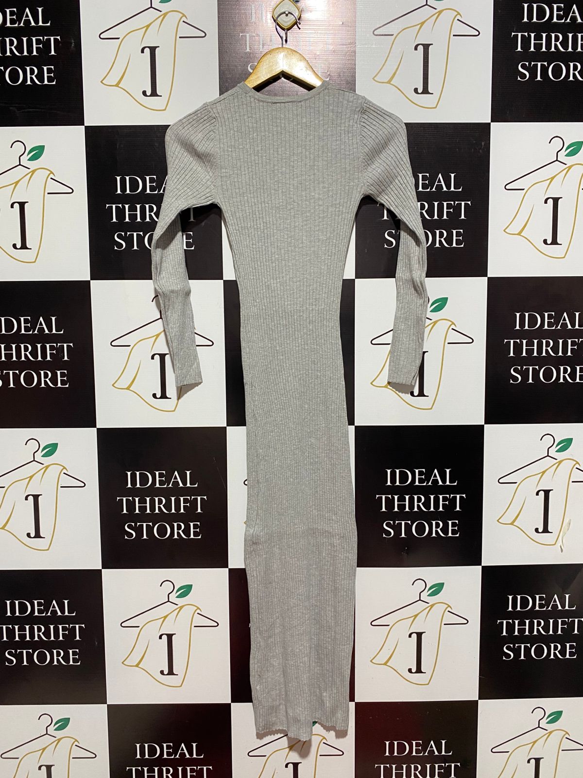 SEED |XS| BUST 11| GREY RIBBED LONG-SLEEVE MAXI DRESS