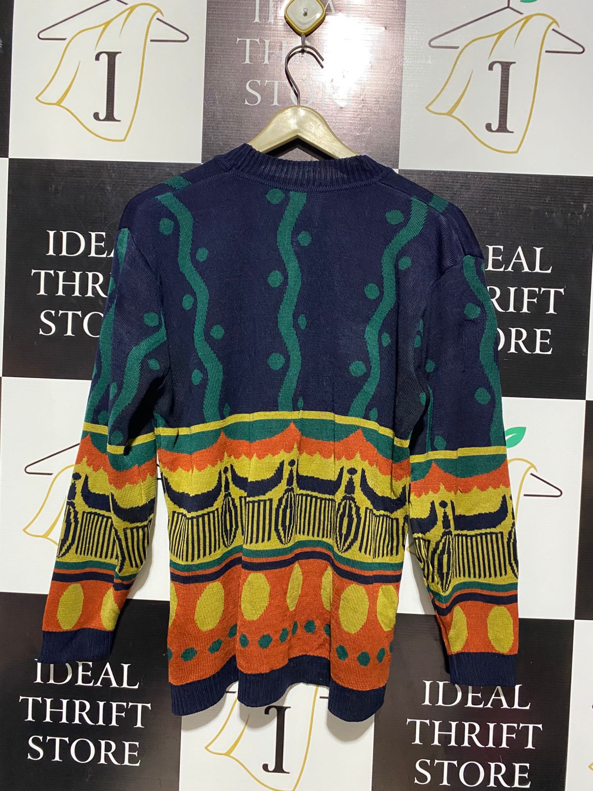 VIBRANT ECLECTIC GEOMETRIC KNIT CARDIGAN |L| BUST 21|
