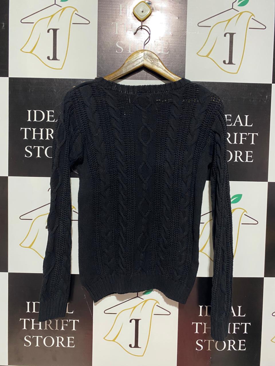 GEM LOOK |L| BUST 17| BLACK CABLE KNIT ROUND NECK SWEATER