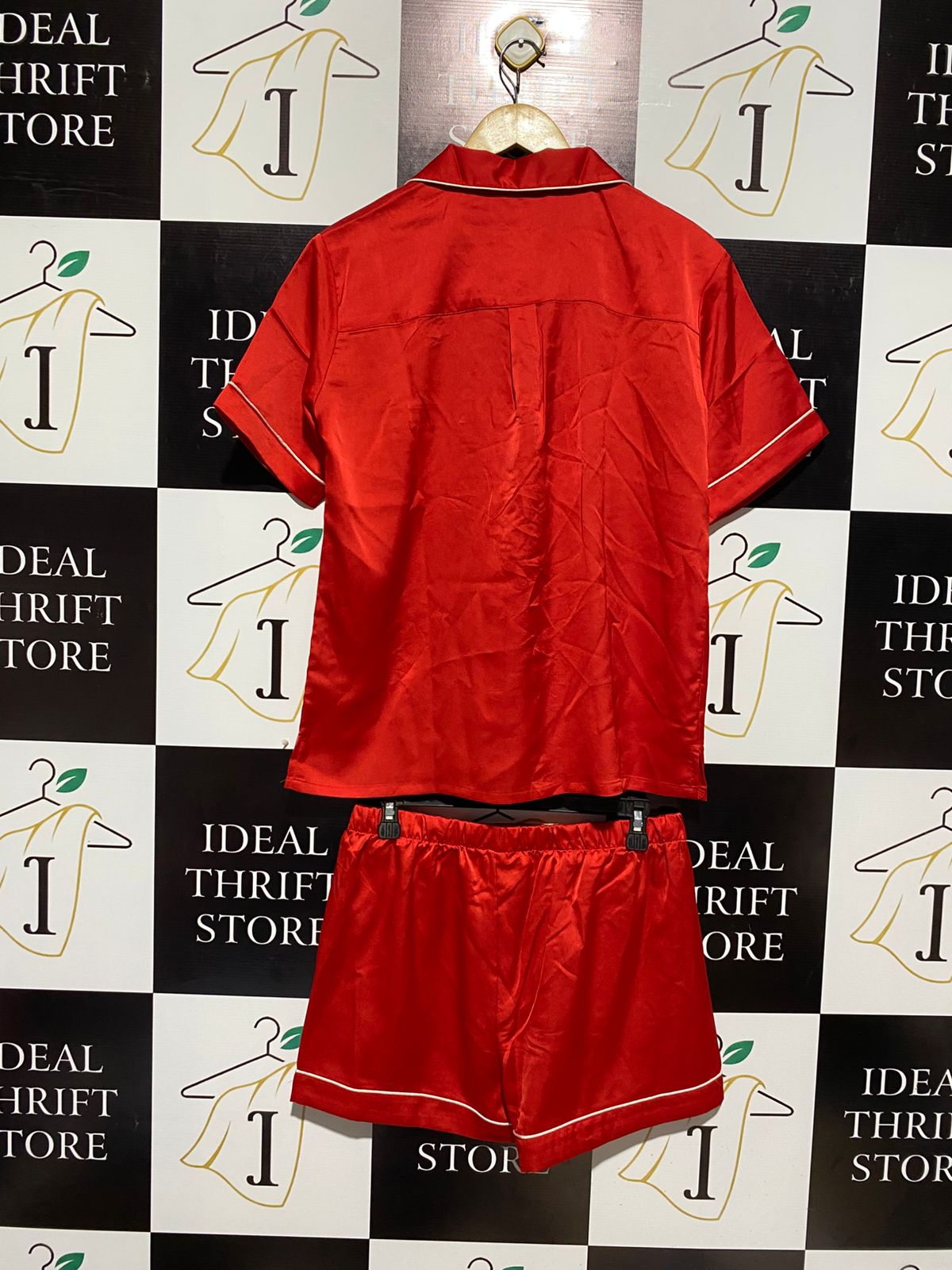 ANKO |M| WOMEN'S SATIN PYJAMA SHORT SET IN CRIMSON RED