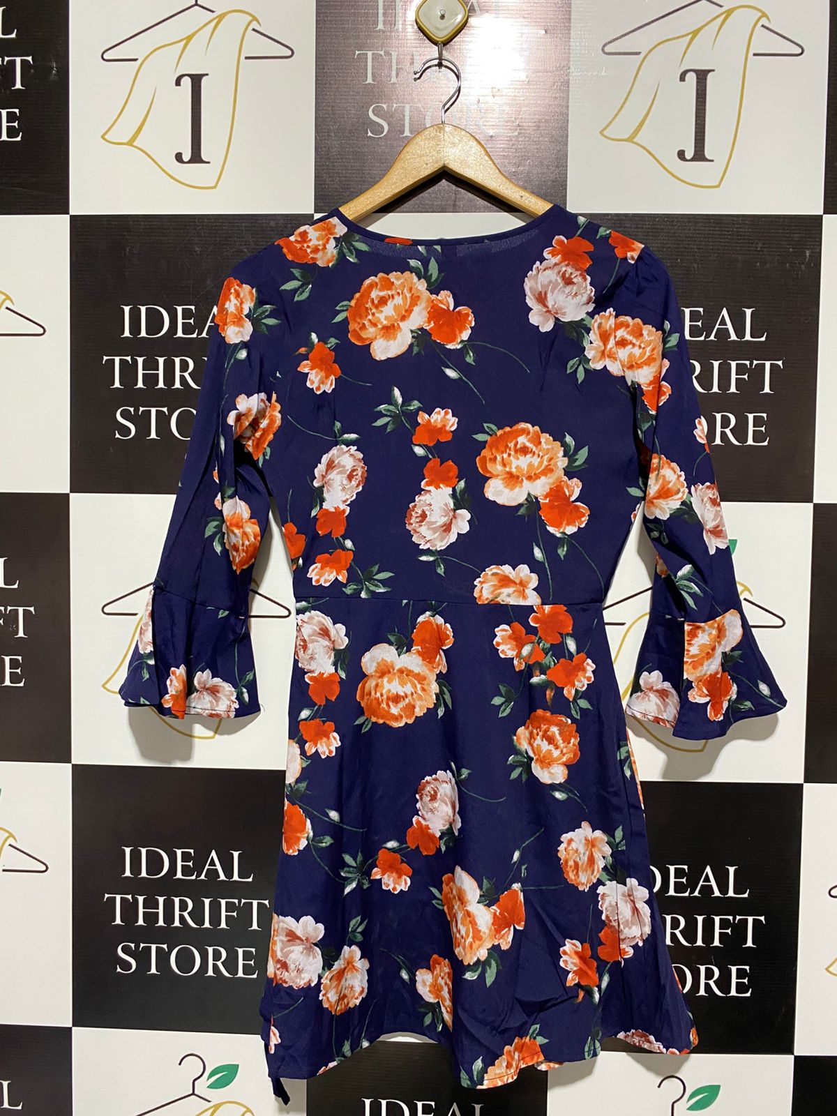 INFLUENCE |M| BUST 18|B12|WOMEN'S FLORAL WRAP MINI DRESS IN NAVY