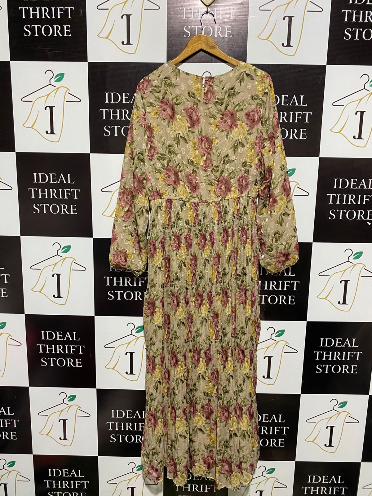 DREAM HOUSE |XL| BUST 19|C4|WOMEN'S VINTAGE FLORAL MAXI DRESS IN OLIVE