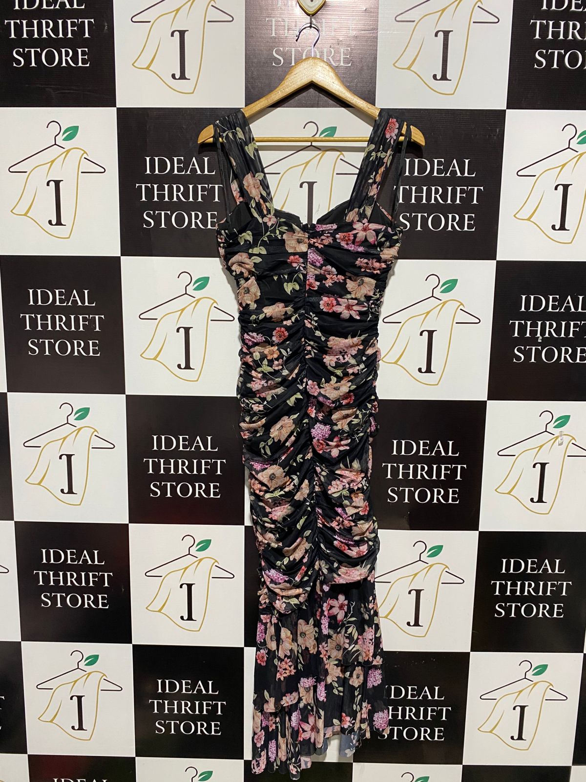 AMAROSO |L| BUST 16| FLORAL RUCHED BODYCON MIDI DRESS