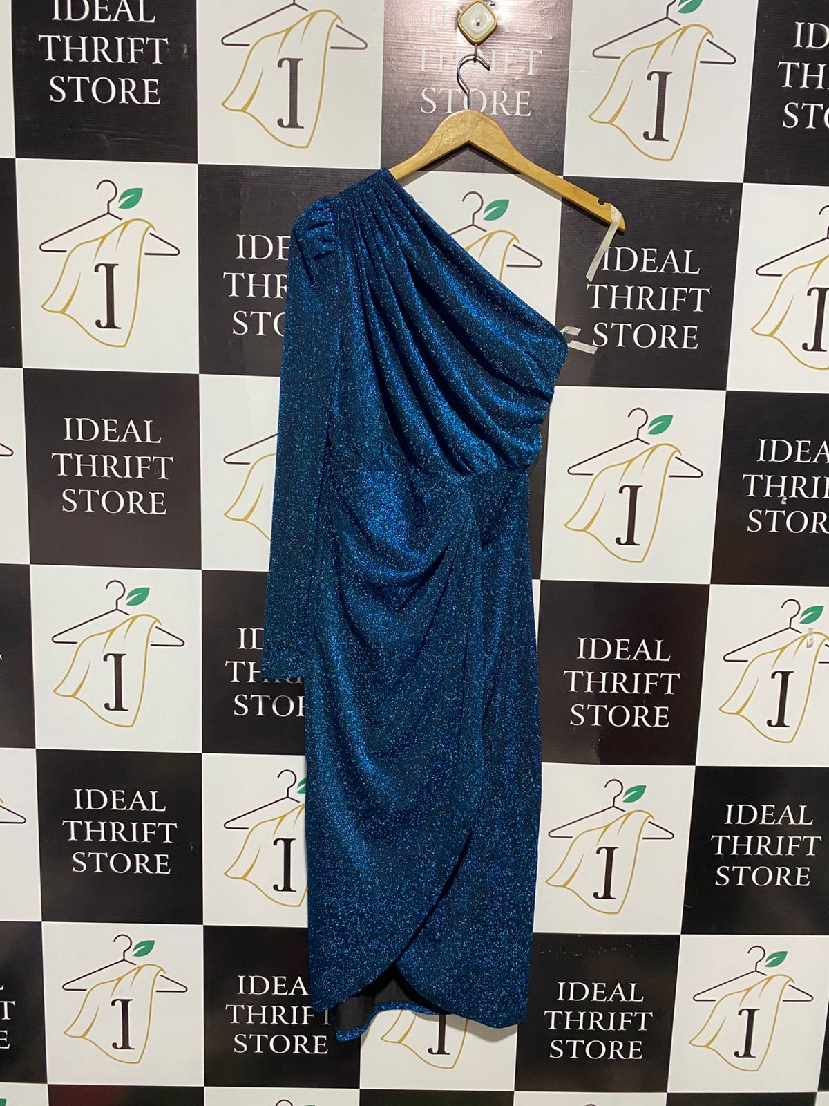 SHEIN |L| BUST 16| SHIMMERING BLUE ONE-SHOULDER MIDI DRESS