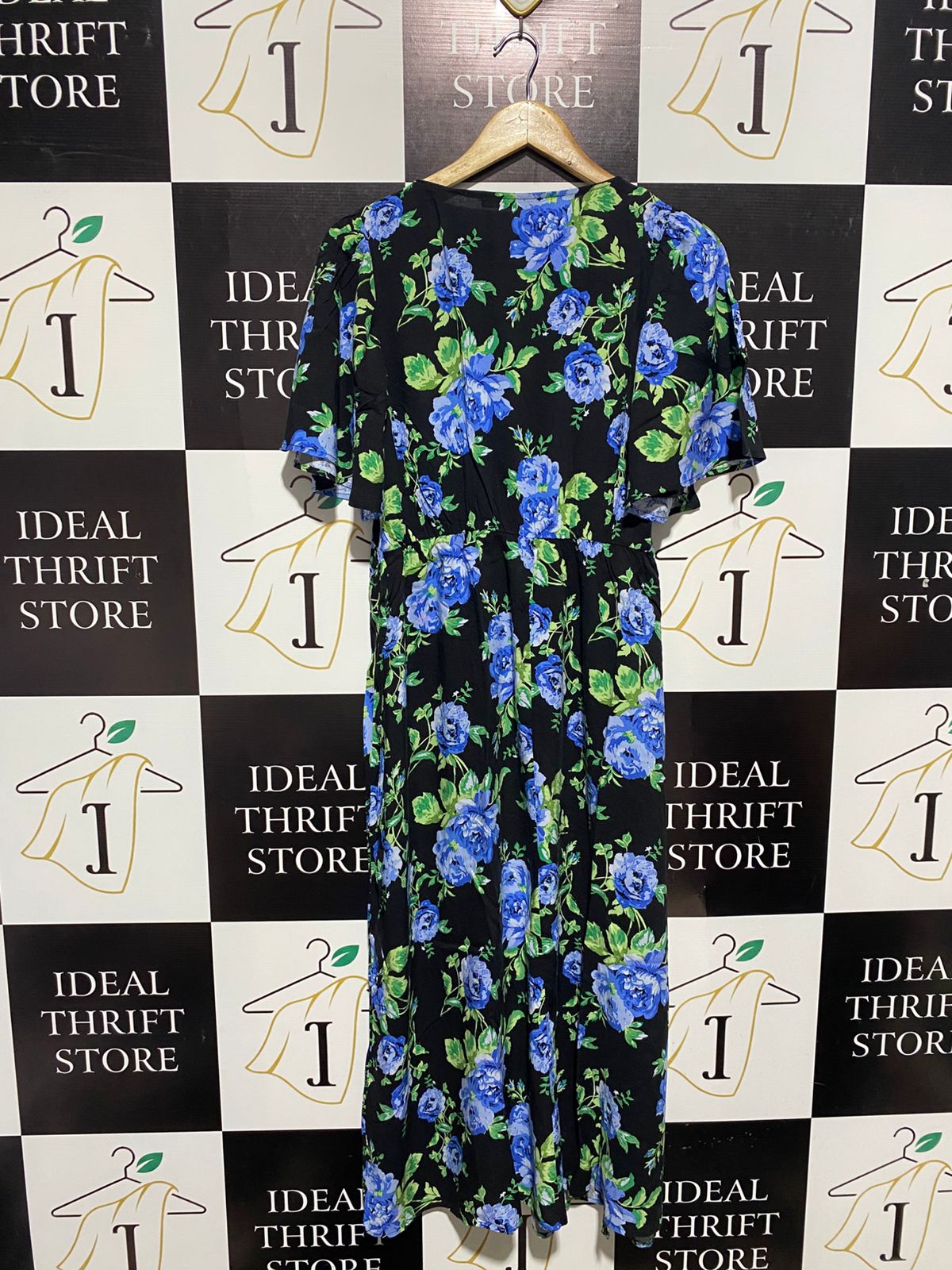 GEORGE |L| BUST 18|C4| V-NECK BLUE FLORAL MAXI DRESS WITH FLUTTER SLEEVES