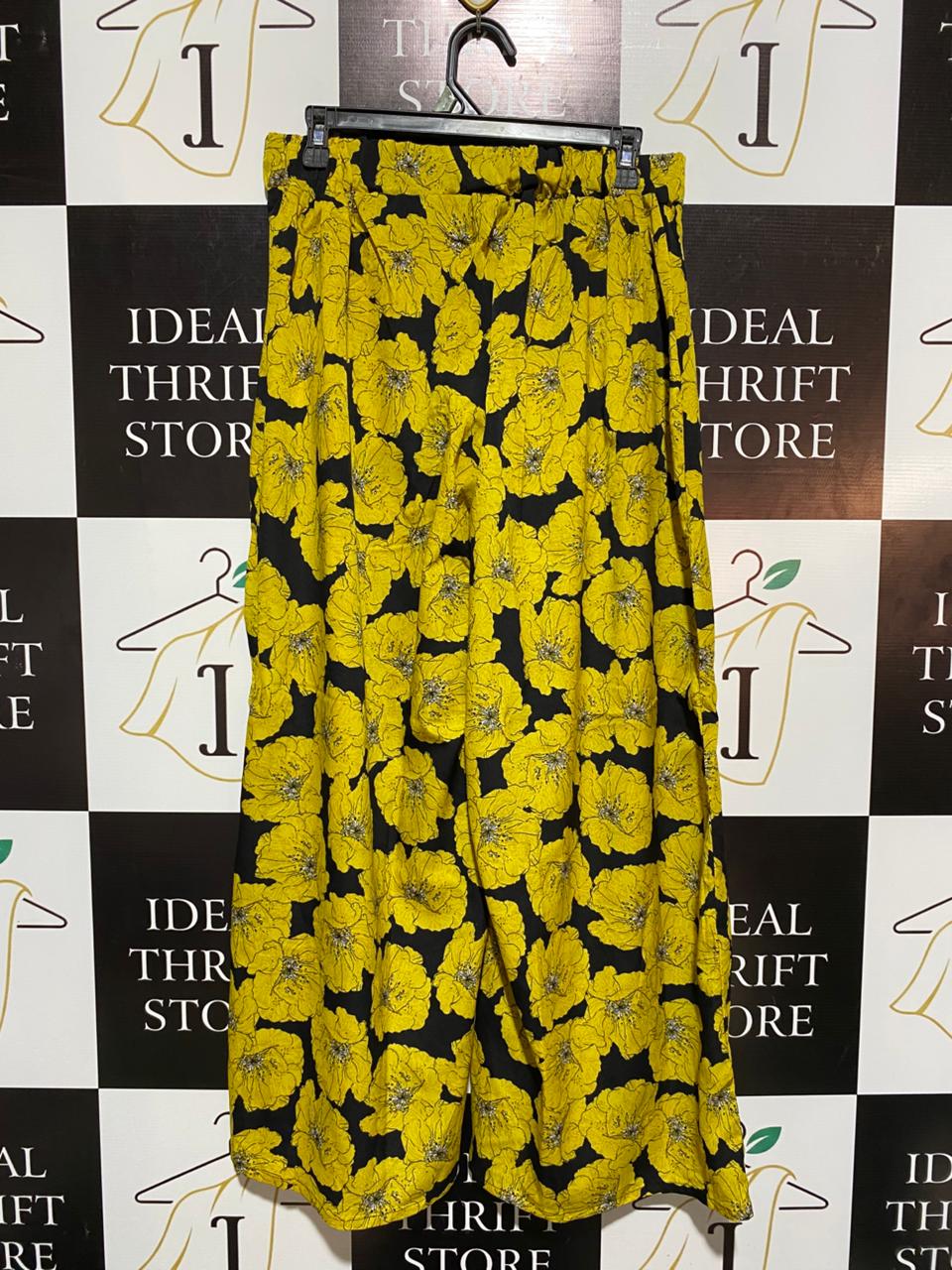 VIBRANT YELLOW FLORAL WIDE-LEG TROUSERS |L| WAIST 30|