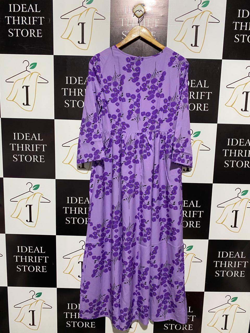 SHEIN |M| BUST 18| C3| PURPLE FLORAL LONG-SLEEVE MAXI DRESS
