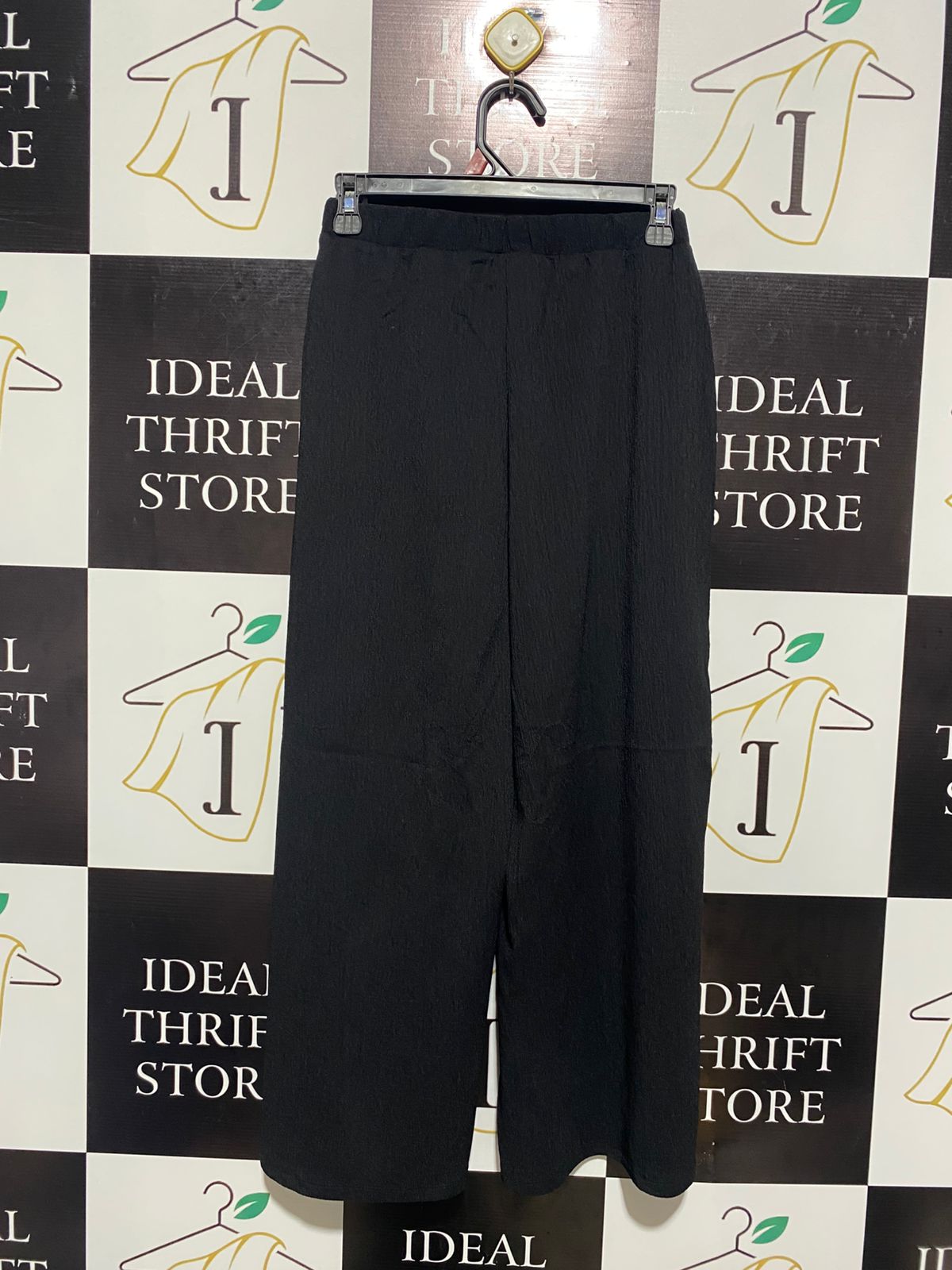 PINK WOMAN |XS| WAIST 26| BLACK WIDE-LEG ELASTIC WAIST TROUSERS