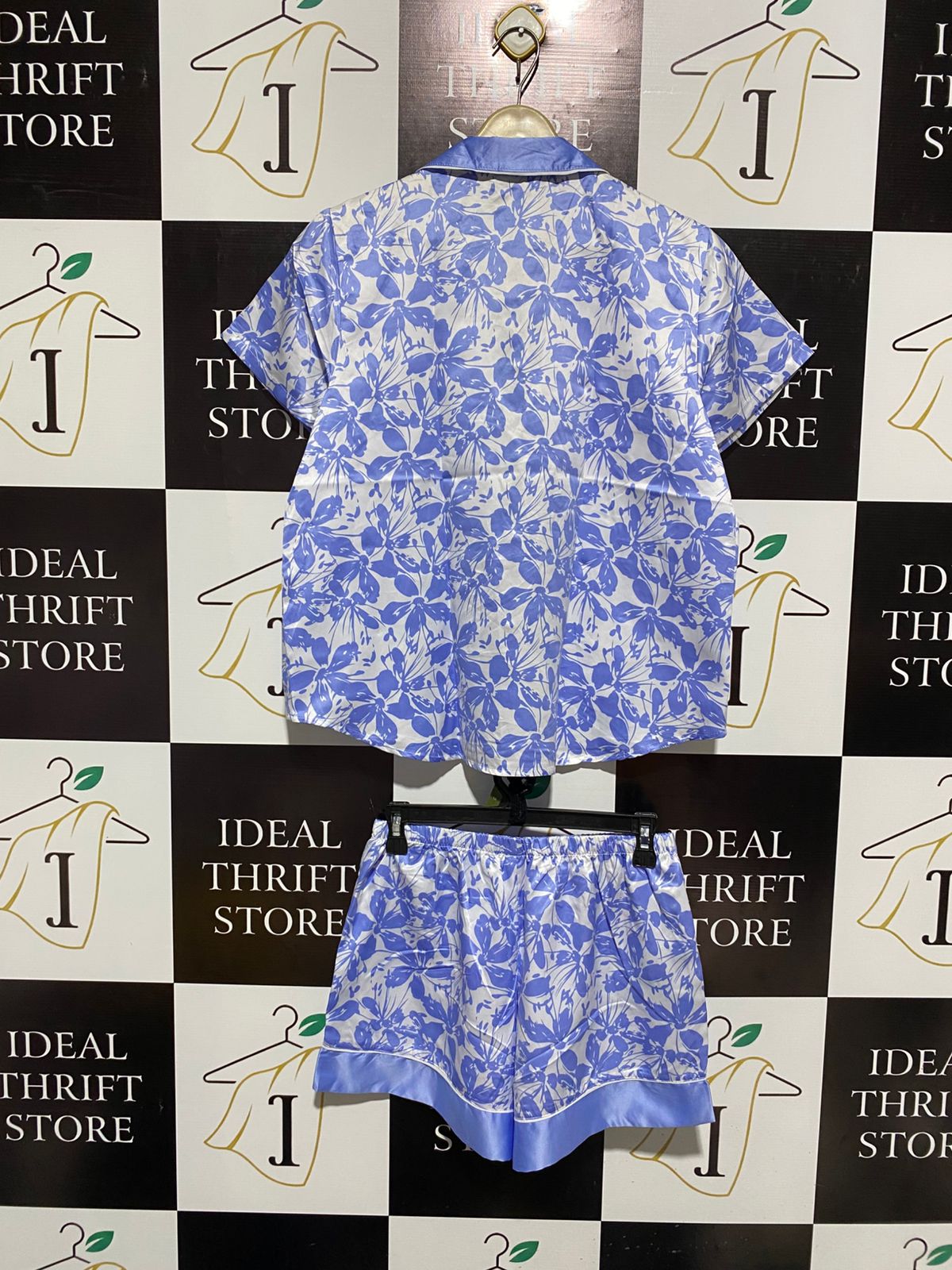WOMAN |L| BLUE FLORAL SATIN PYJAMA SHORTS SET