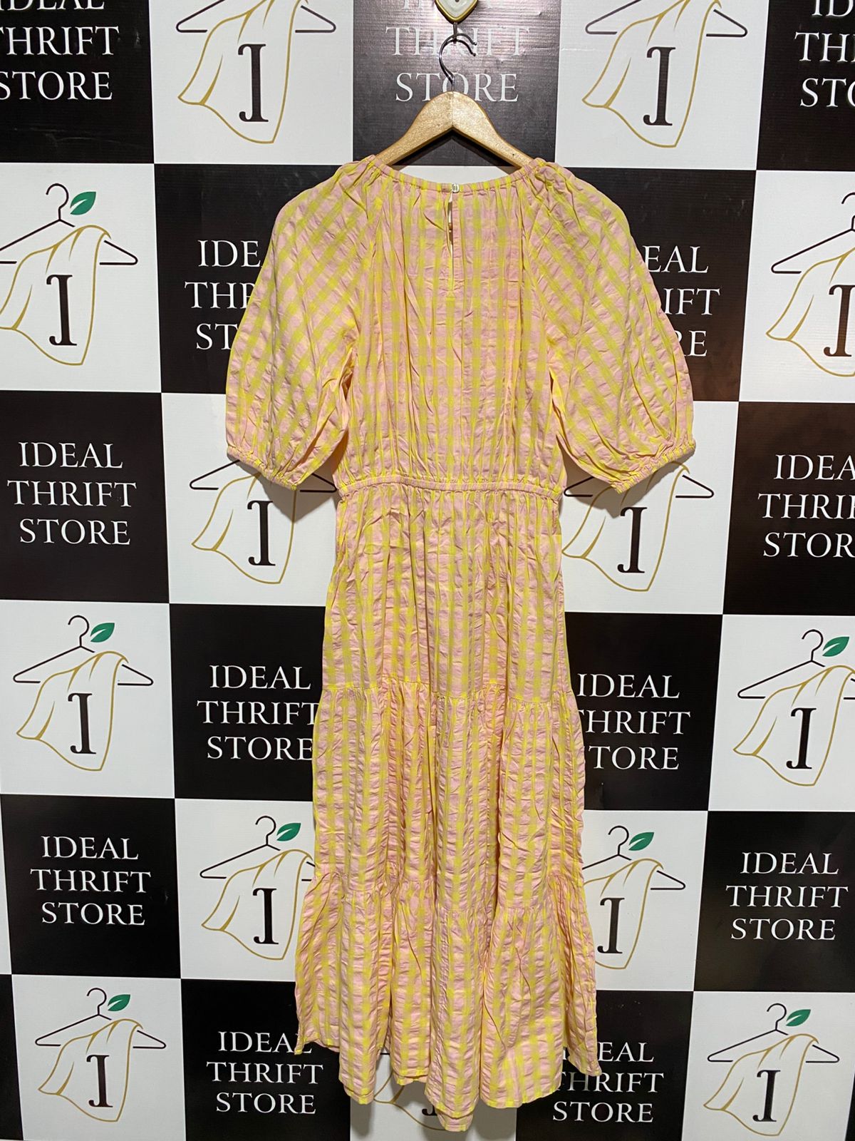 ANKO |M| BUST 16|C4|YELLOW AND PINK SEERSUCKER CHECK MIDI DRESS