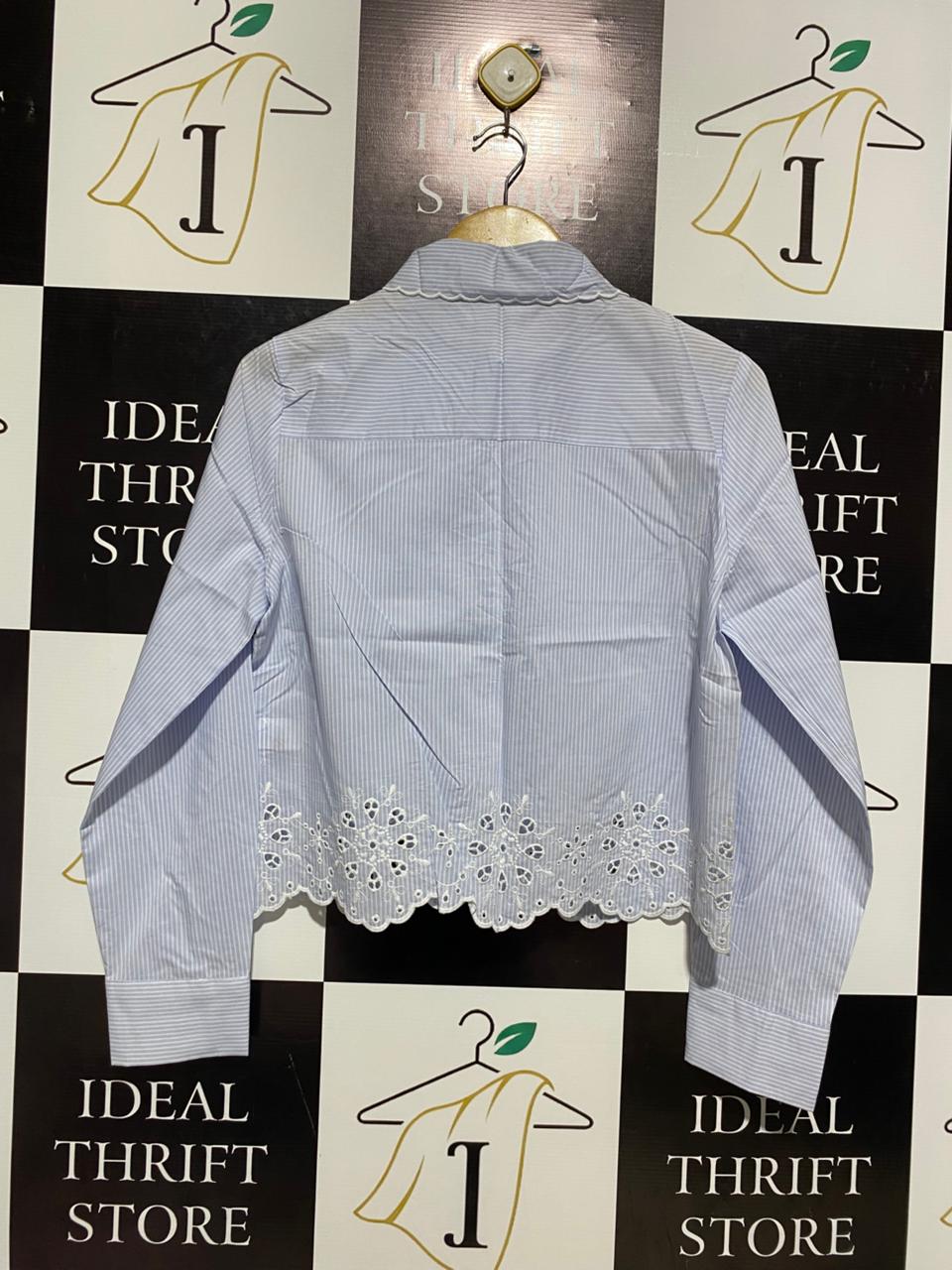 ZARA |S| BUST 18| CROPPED STRIPED SHIRT WITH EMBROIDERY