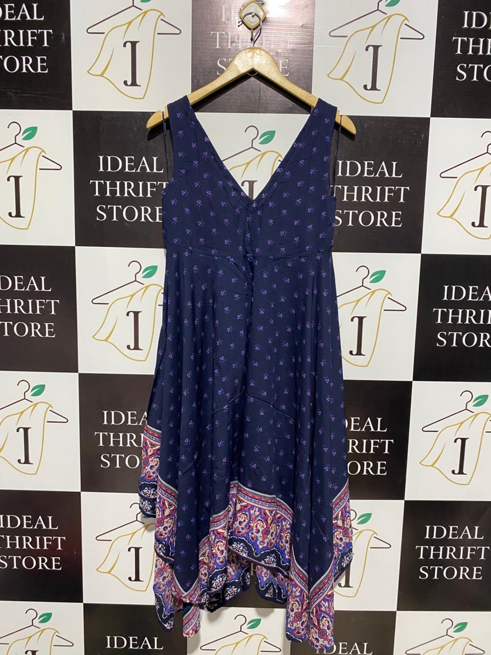 MONSOON |M| BUST 18| BOHEMIAN NAVY HANKERCHIEF HEM MIDI DRESS