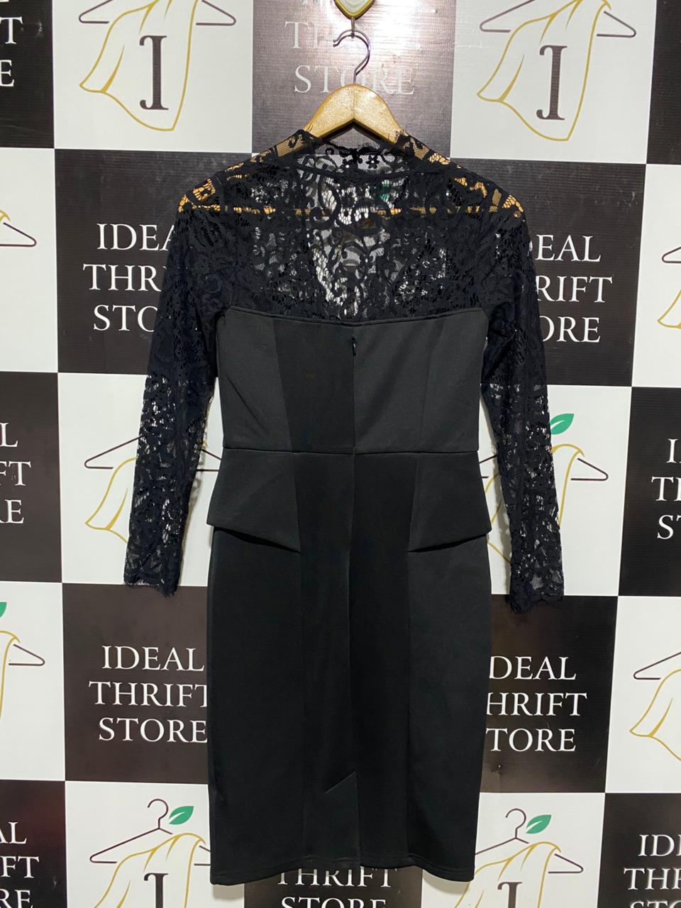 MEI MEI |S| BUST 15| C5| SOPHISTICATED BLACK LACE-OVERLAY PEPLUM DRESS