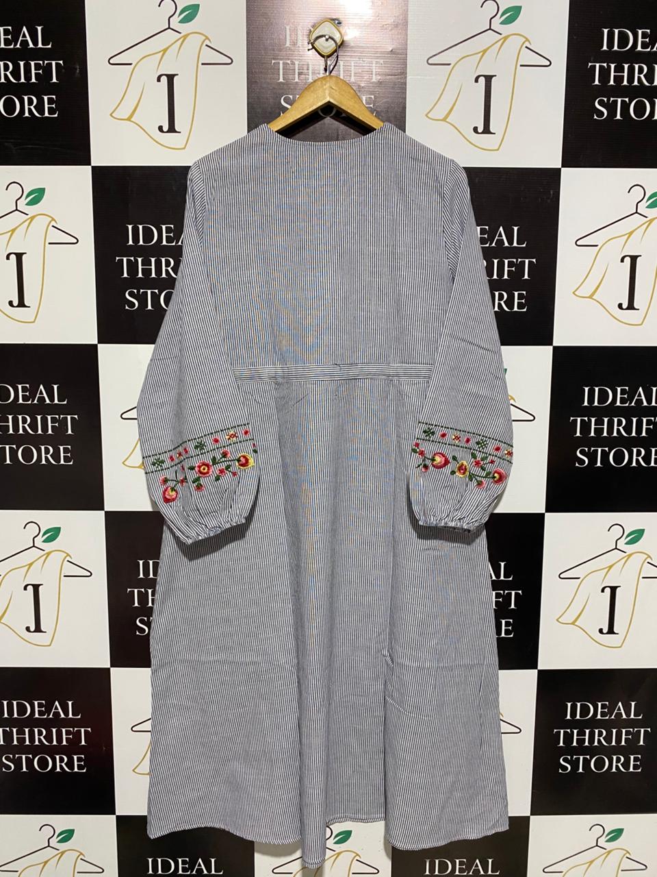 SHEIN |L| BUST 21| C3| VINTAGE-INSPIRED STRIPED MIDI DRESS WITH FLORAL EMBROIDERY