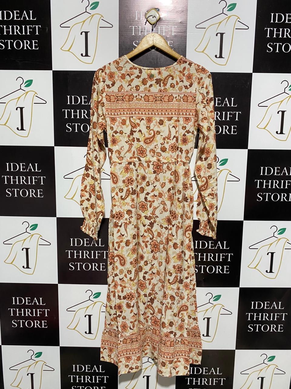 RIPCURL |XS| BUST 16|C3|VINTAGE BOHO EARTH-TONE PAISLEY MAXI DRESS