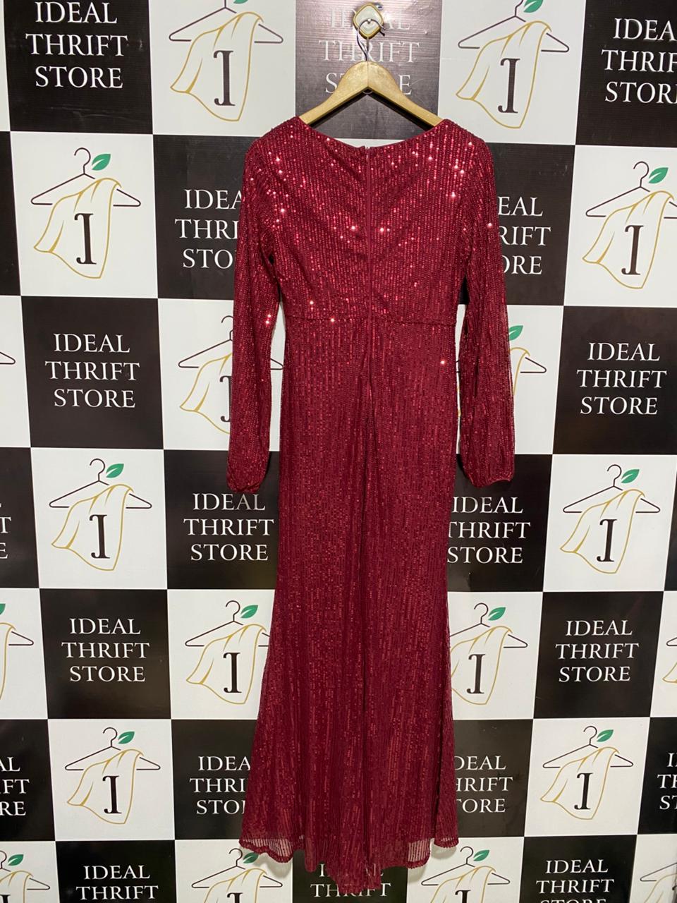 NISSA SEQUINNED GOWN - RED BORDEAUX MAXI DERSS |M| BUST 16|