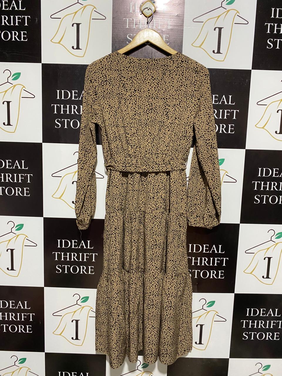 SHEIN |S| BUST 16| C6| EARTHY LEOPARD PRINT WRAP MIDI DRESS