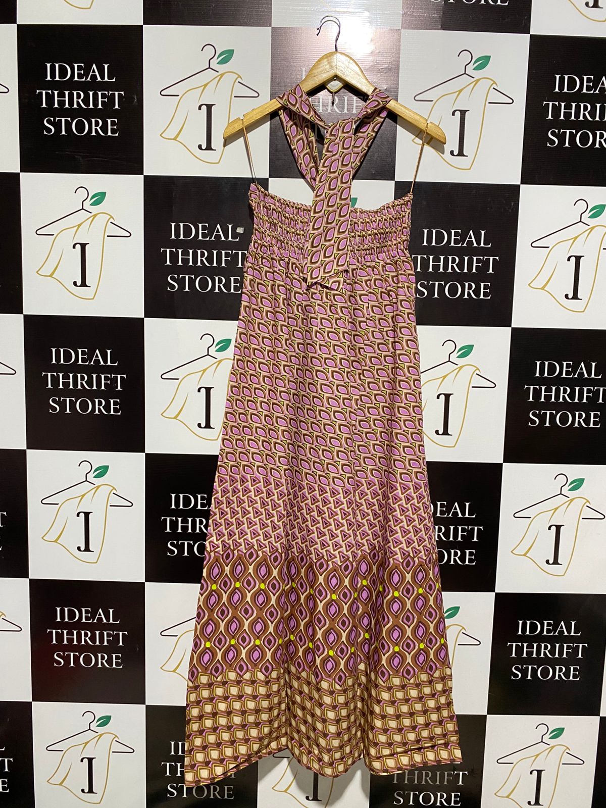 ZARA |S| BUST 14| C3| ROSE QUARTZ GEOMETRIC HALTER MAXI DRESS