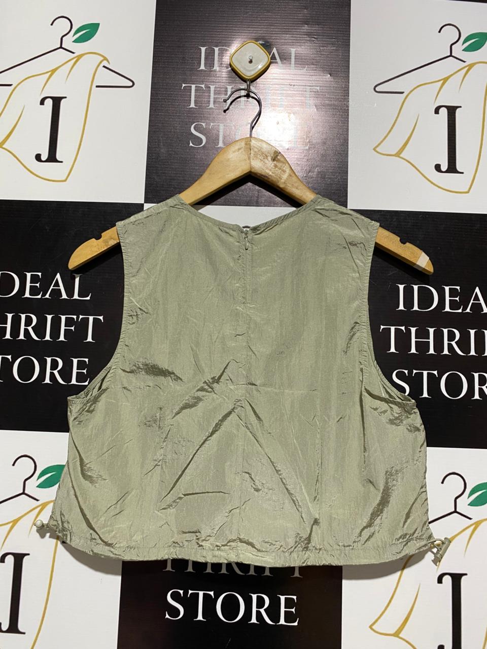 H&M |M| BUST 16| SAGE GREEN NYLON-BLEND DRAWSTRING CROP TOP