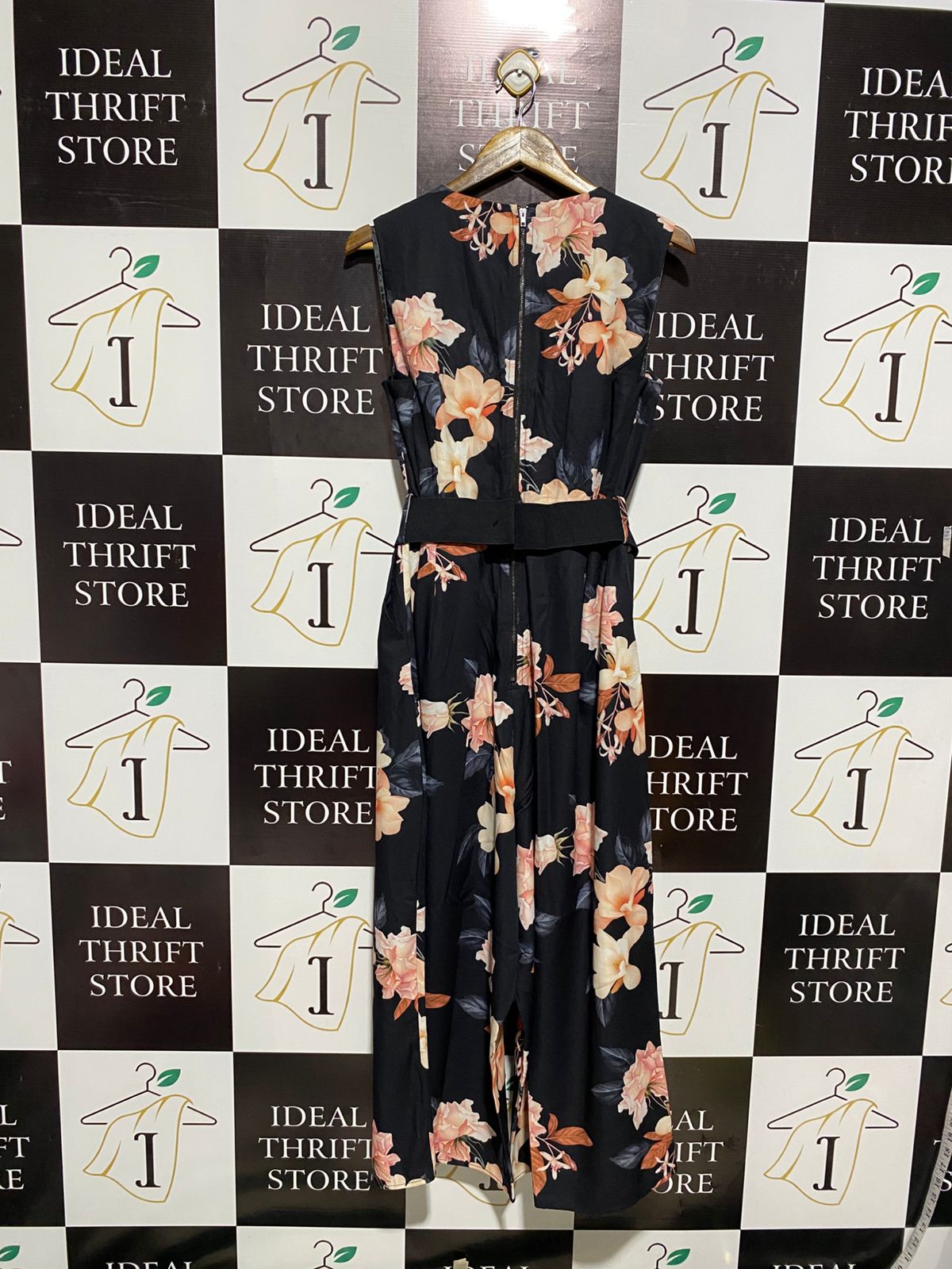 CITY CHIC |S| BUST 20| SLEEVELESS BLACK FLORAL WIDE-LEG JUMPSUIT WITH BELTED WAIST