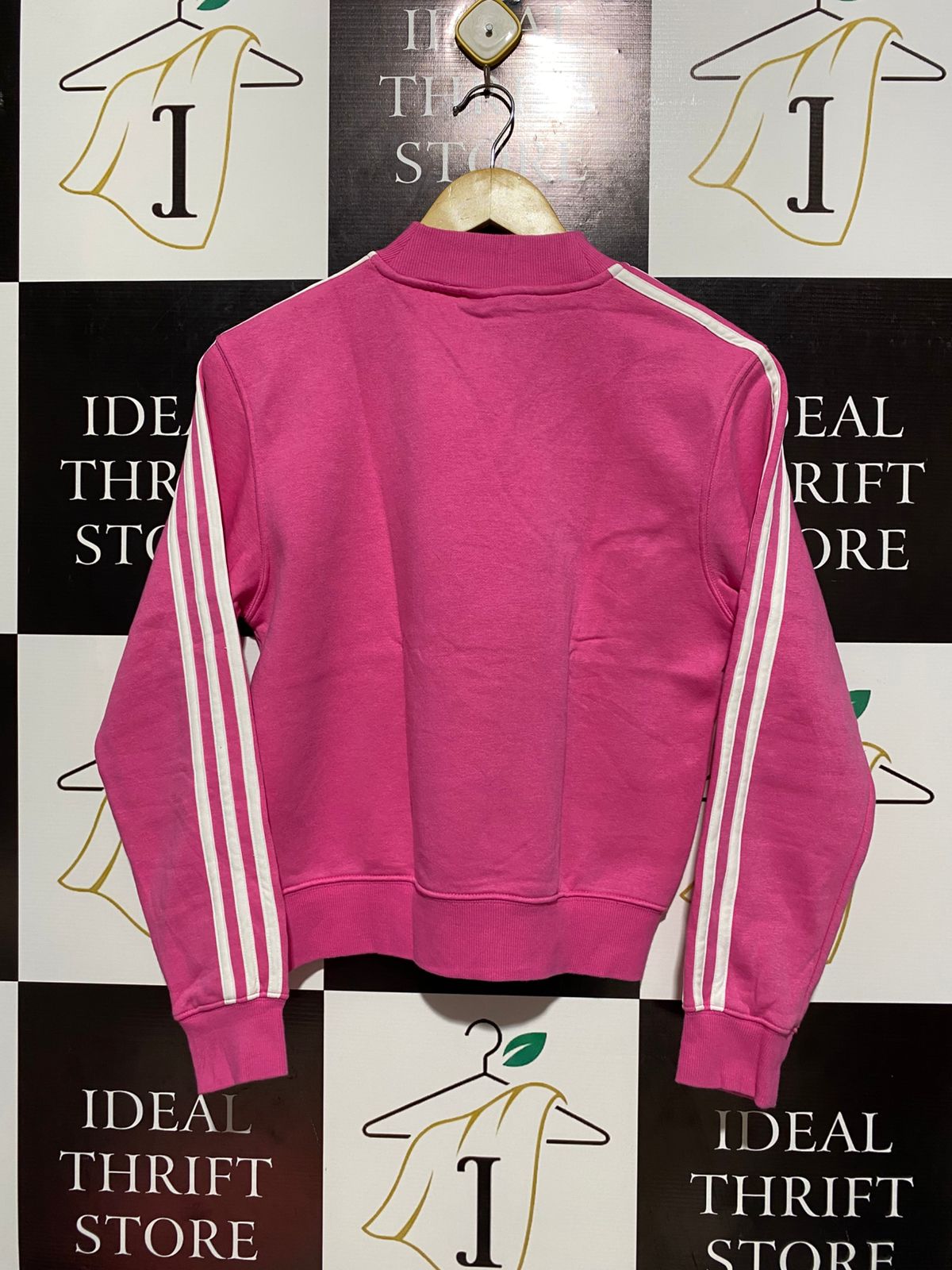 ADIDAS |XS| BUST 19| WOMEN'S BUBBLEGUM PINK MOCK NECK 3-STRIPE SWEATSHIRT