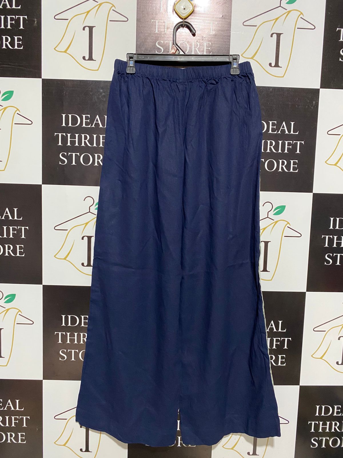 ANKO |M| WAIST 28| NAVY SIDE STRIPE WIDE-LEG LINEN-RICH TROUSERS