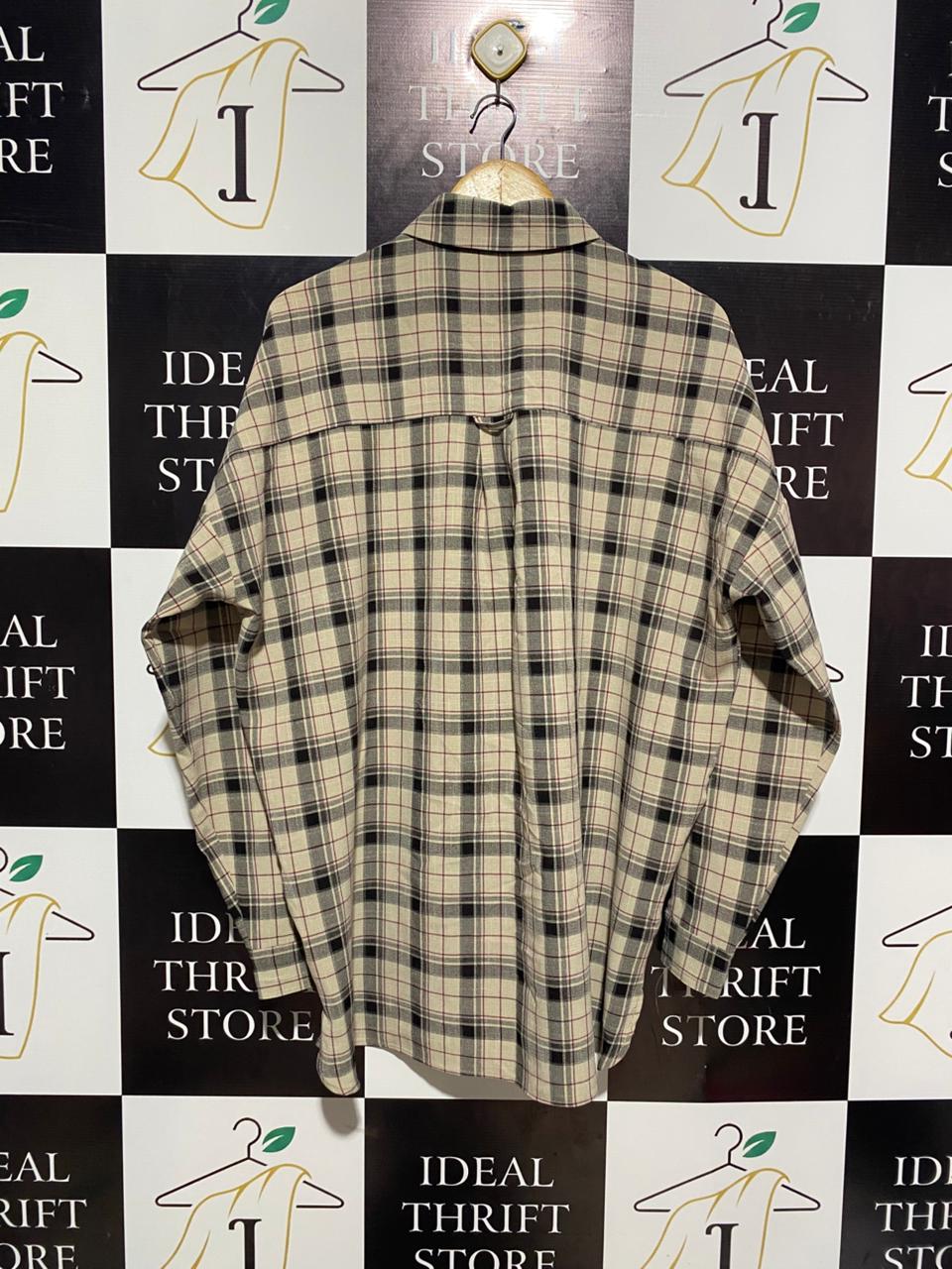 COLLUSION |L| BUST 25| UNISEX OVERSIZED FLANNEL BUTTON-DOWN SHIRT - CLASSIC TAN AND BLACK PLAID