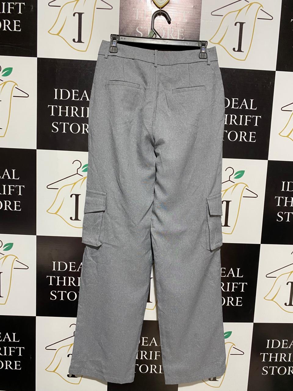 WHITE FOX |M| WAIST 28|B12|WOMEN'S GREY WIDE-LEG CARGO PANTS - RELAXED FIT WORKWEAR